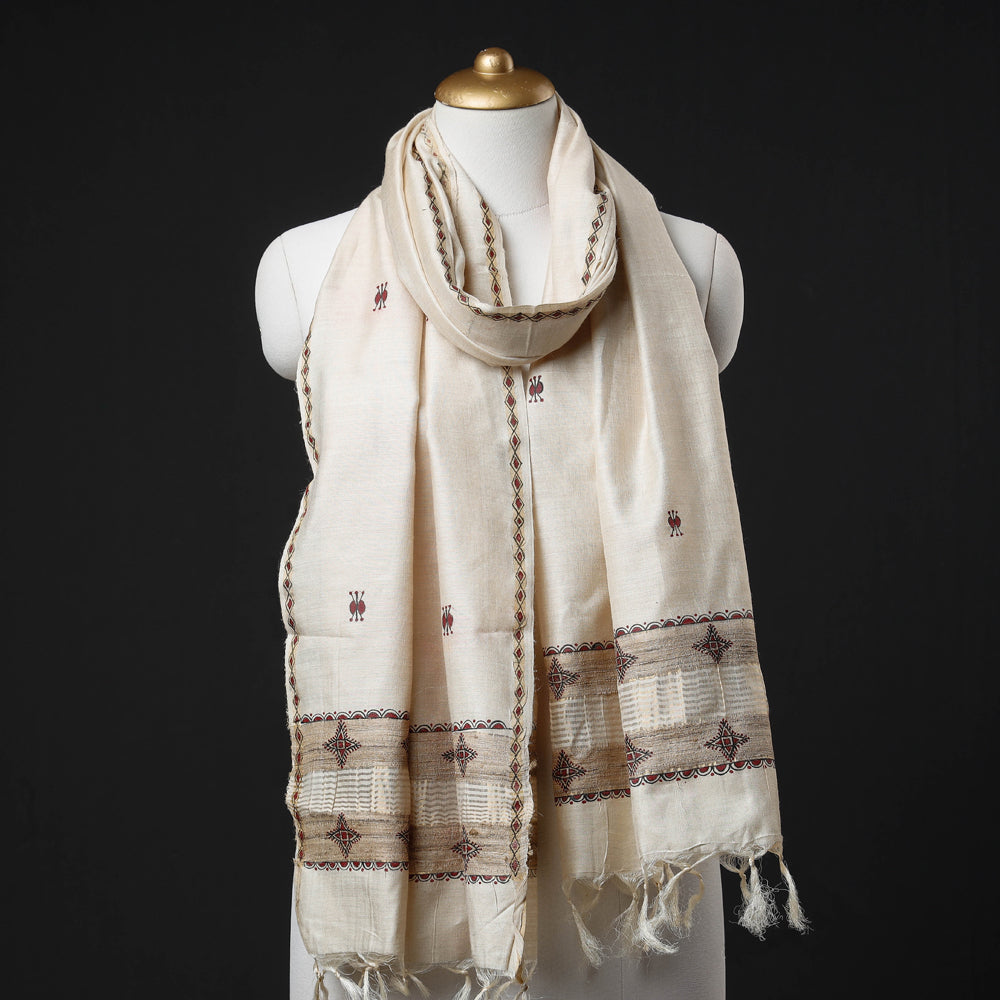 CHHATTISGARH HASTSHILP VIKAS BOARD Beige - Traditional Godana Handpainted Spun Silk Handloom Stole