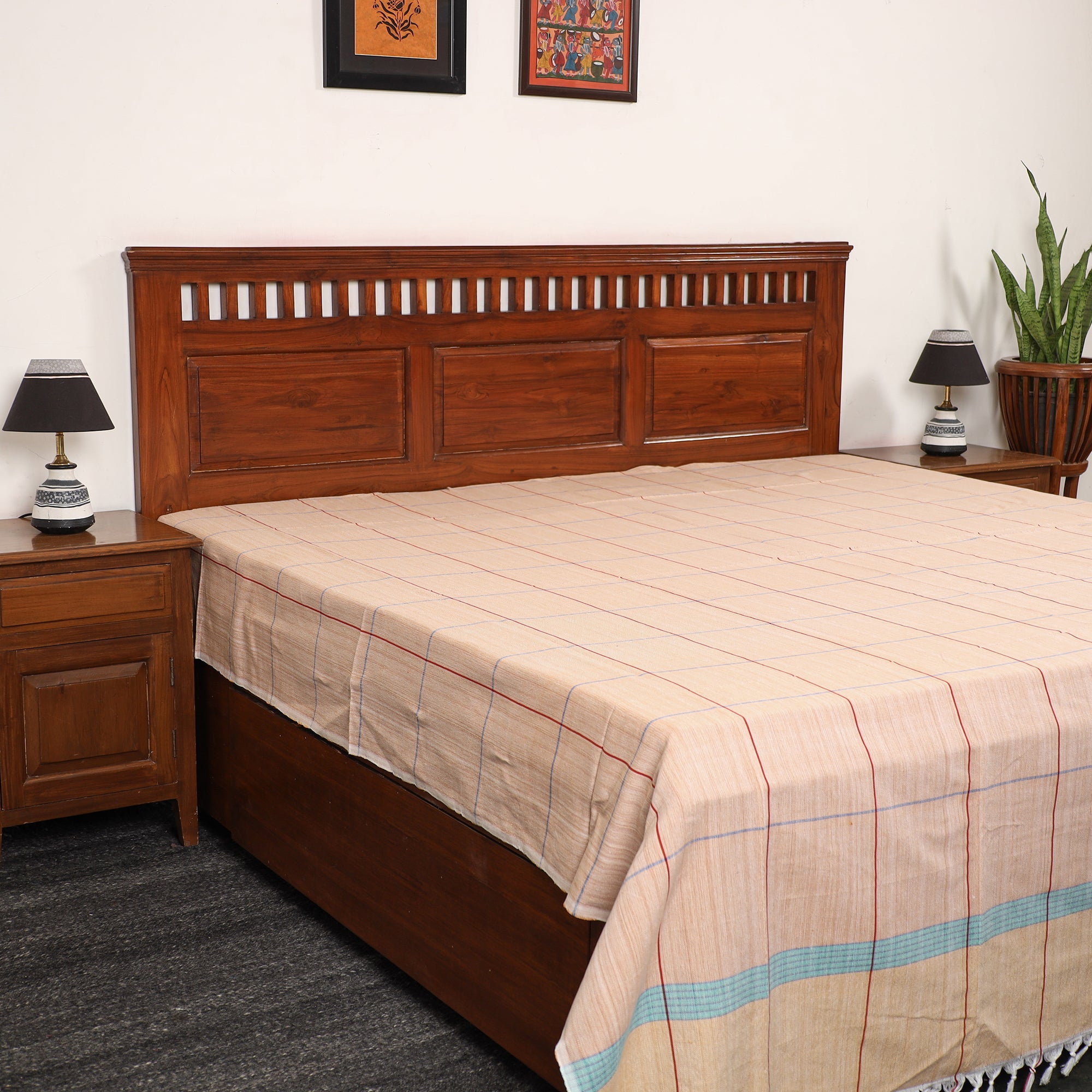GWALIOR HANDLOOMS Beige - Pure Handloom Cotton Double Bed Cover (108 x 90 in) 10