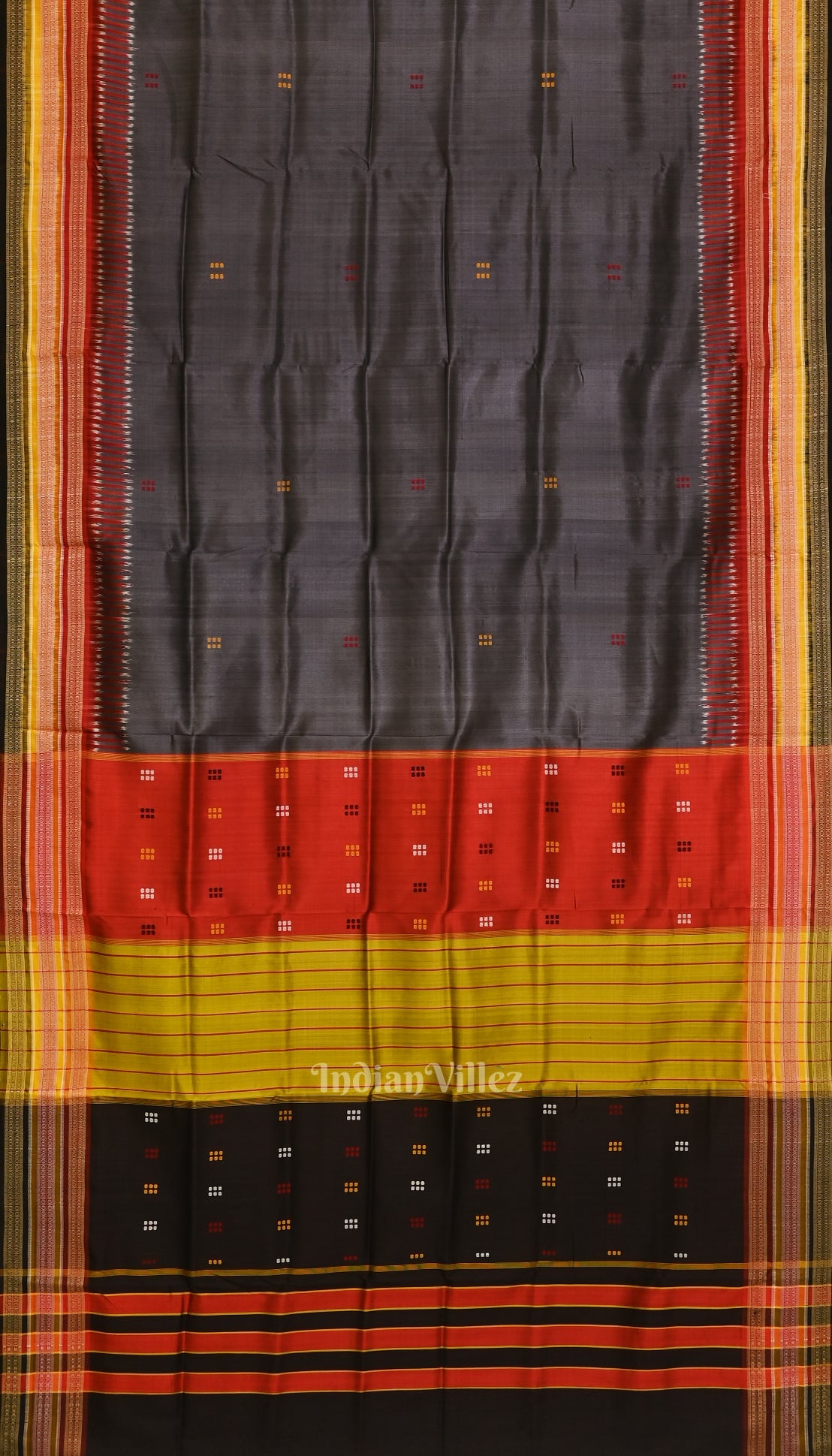 IndianVillèz Cement Gray Kathiphera Odisha Ikat Khandua Silk Saree