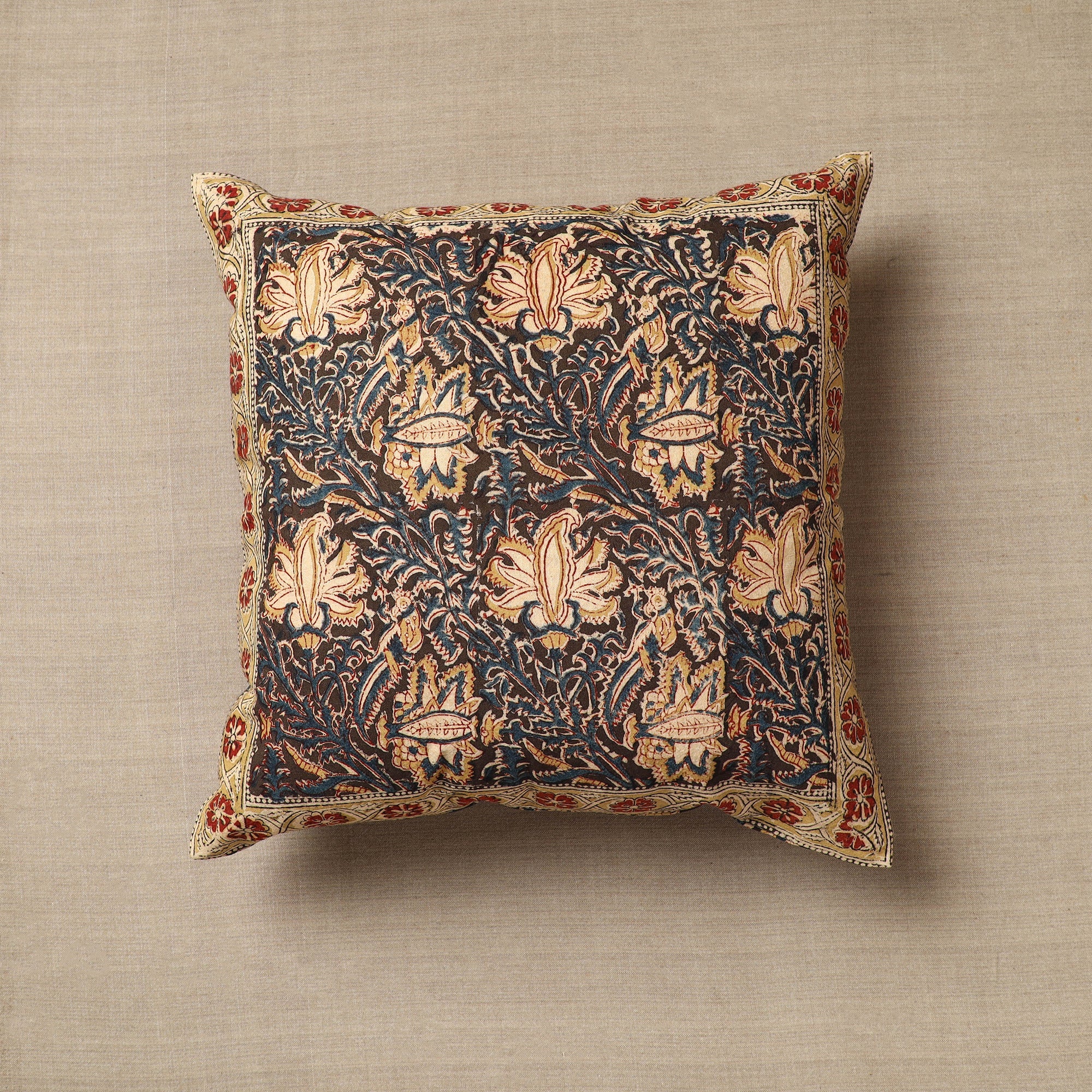 PITCHUKA SRINIVAS KALAMKARI PEDANA Brown - Original Pedana Block Print Cotton Kalamkari Cushion Cover 25
