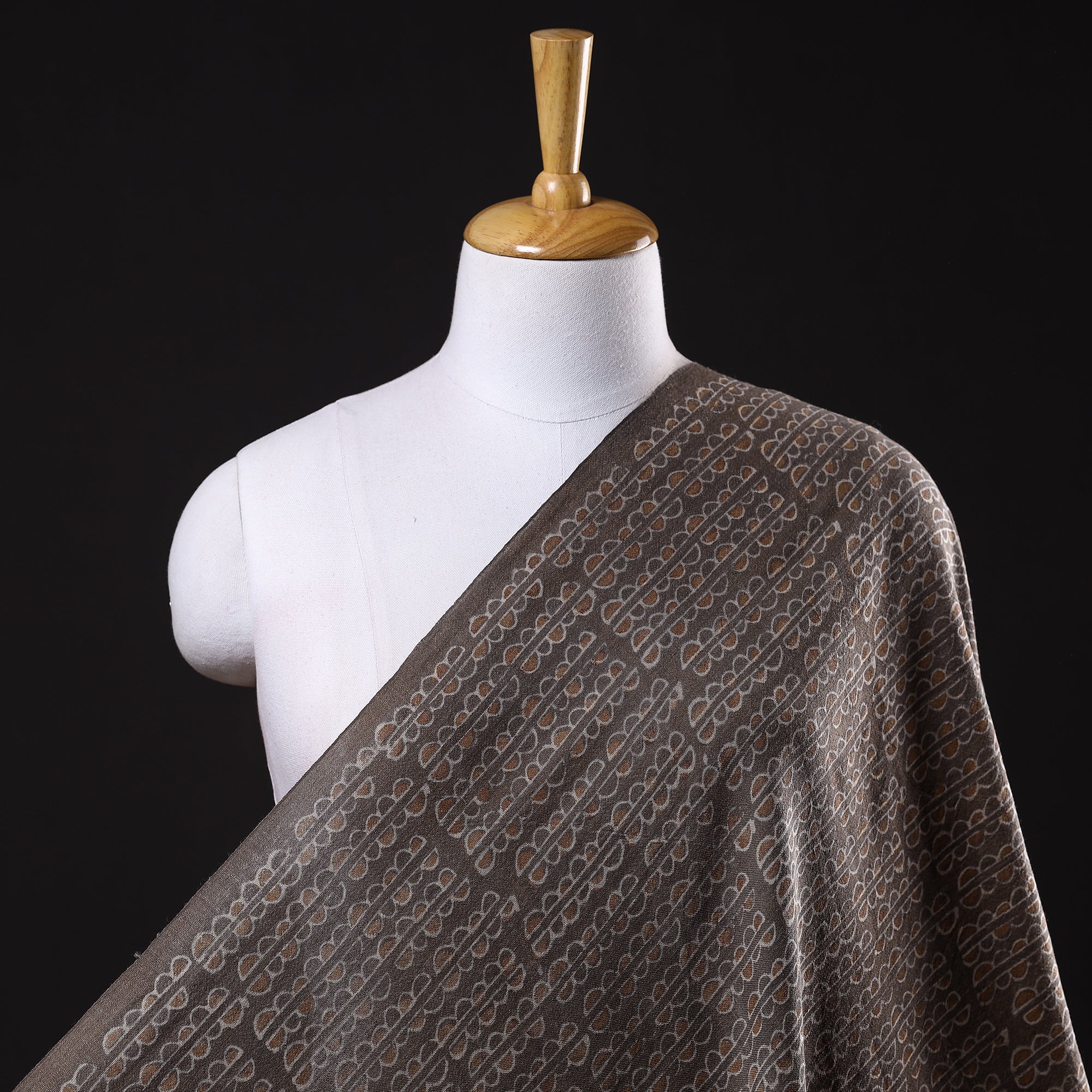 HAVELI CHRONICLES Brown - Pure Wool Handloom Special Akola Hand Block Printed Fabric - view 2