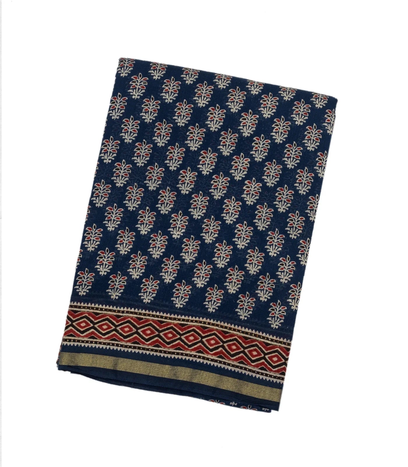 RmKV Navy Blue Woven Jaipur Cotton Saree And Printed Floral Motifs