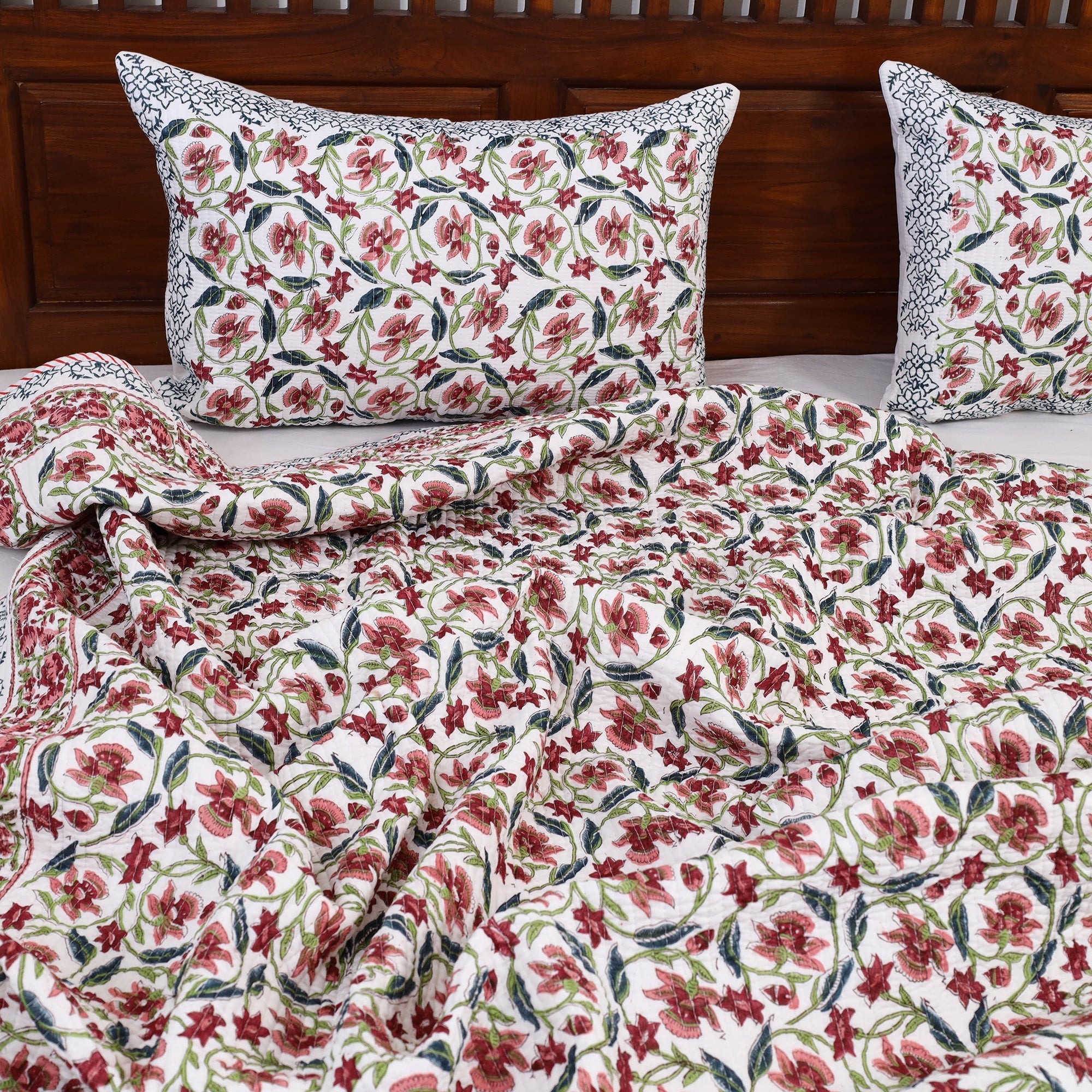 HAVELI CHRONICLES Brown - Double - Reversible Sanganeri Block Print Cotton Quilt Set 11 - view 3