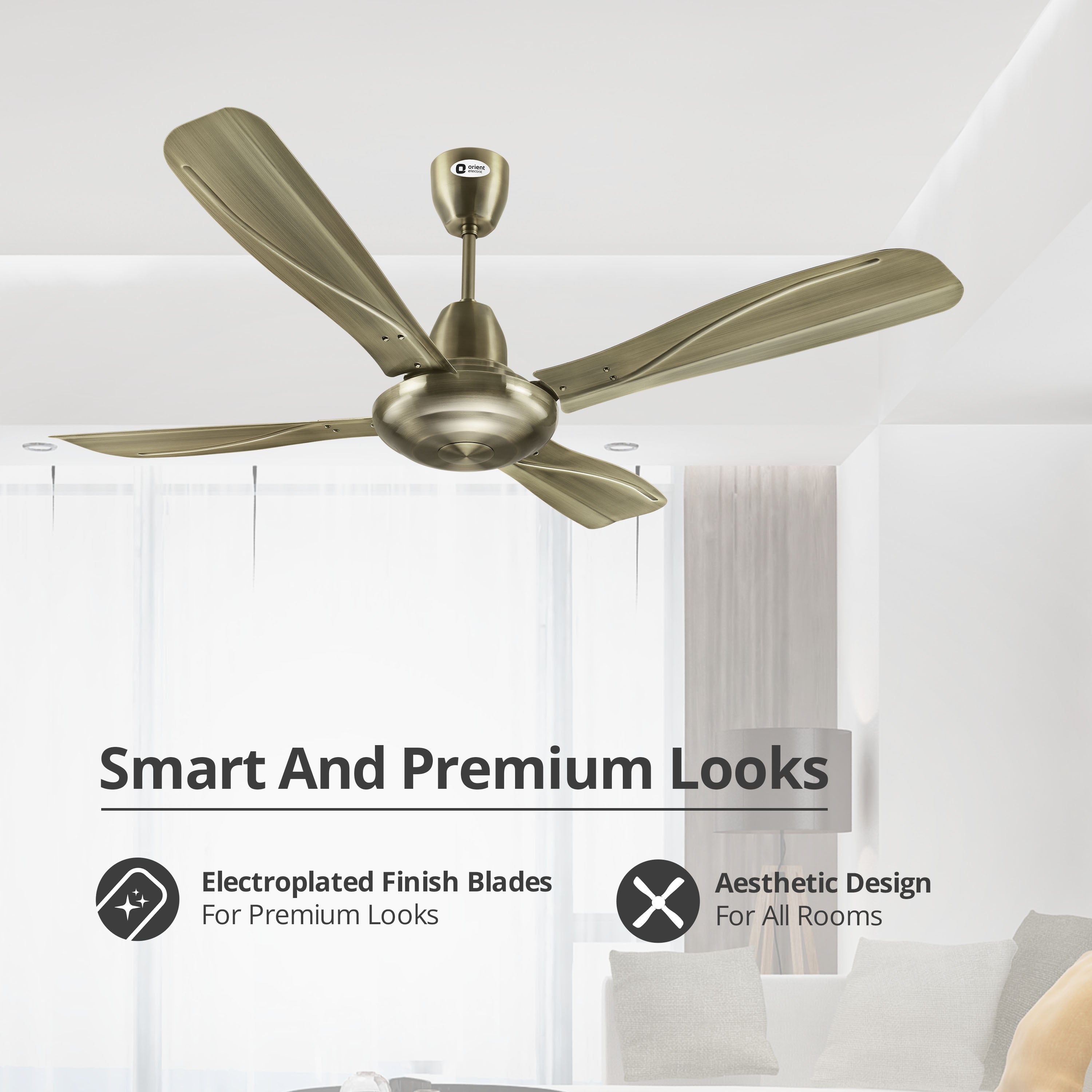 orientelectric Stallion 1320mm Wide Tipped and Electroplated Finish Blades Ceiling Fan - view 3