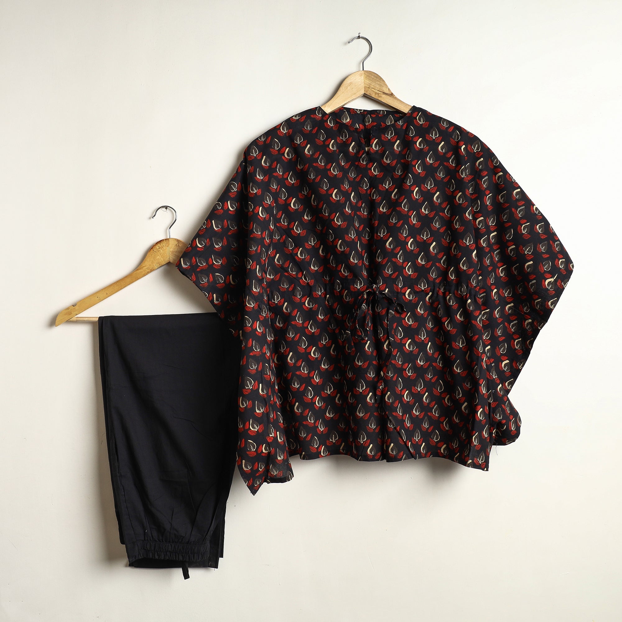 CHUTNEY CRAFT STUDIO Black - Bagru Block Printed Cotton Kaftan & Pyjama Night Suit Set