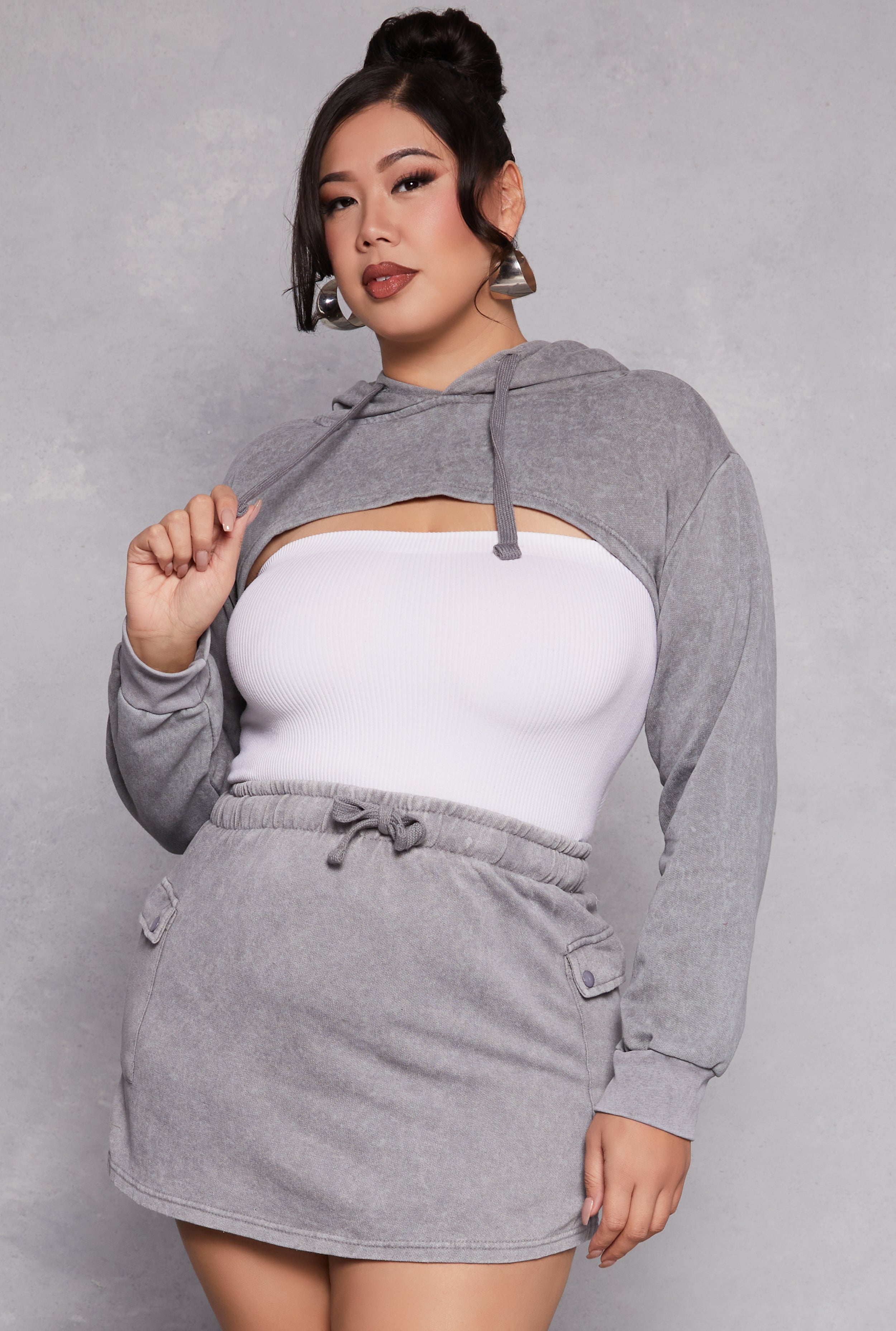 Rainbow Shops Plus Size Acid Wash Hooded Shrug