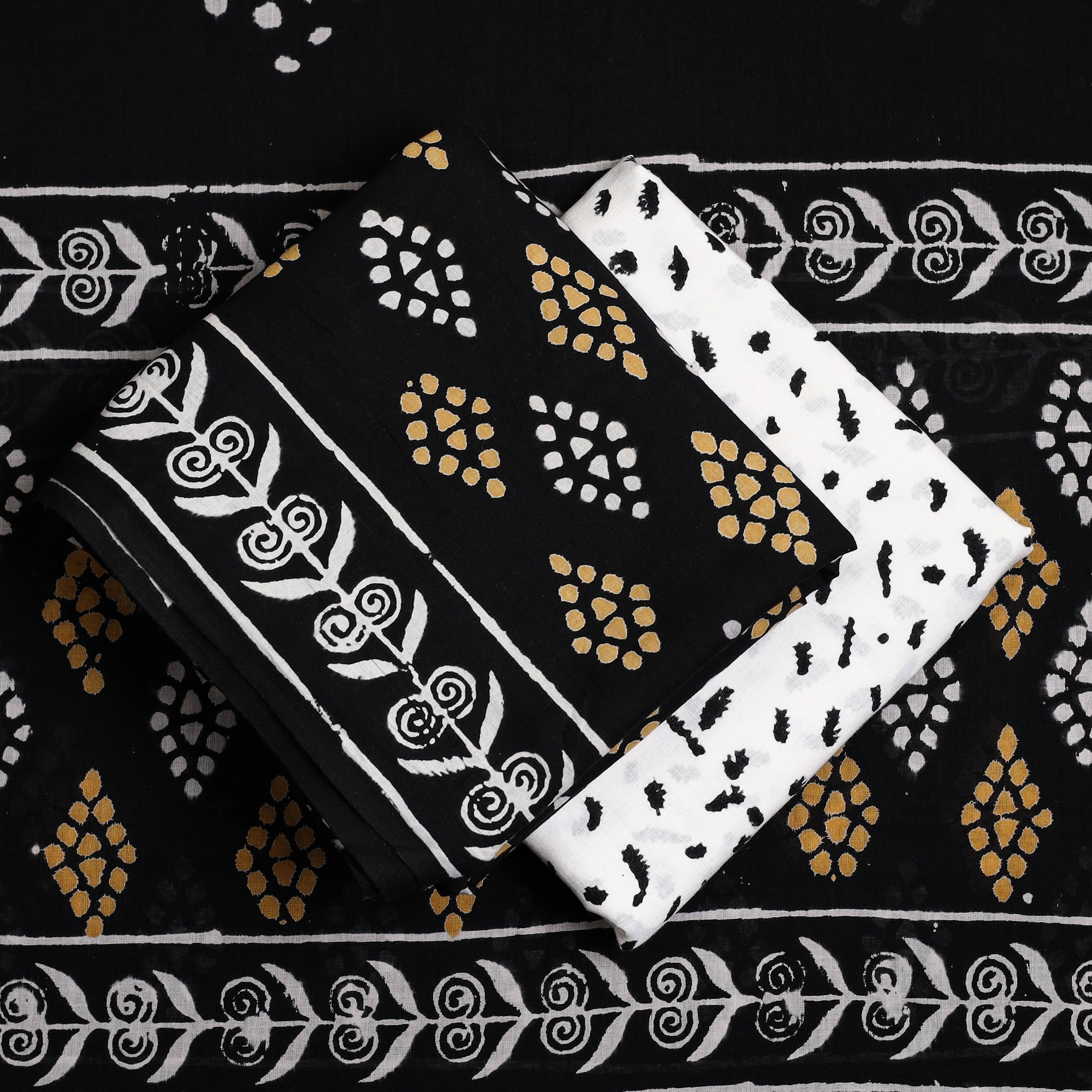 ARTISAN HAND BLOCK PRINTS Black - 3pc Sanganeri Block Print Cotton Dress Material 28 - view 2