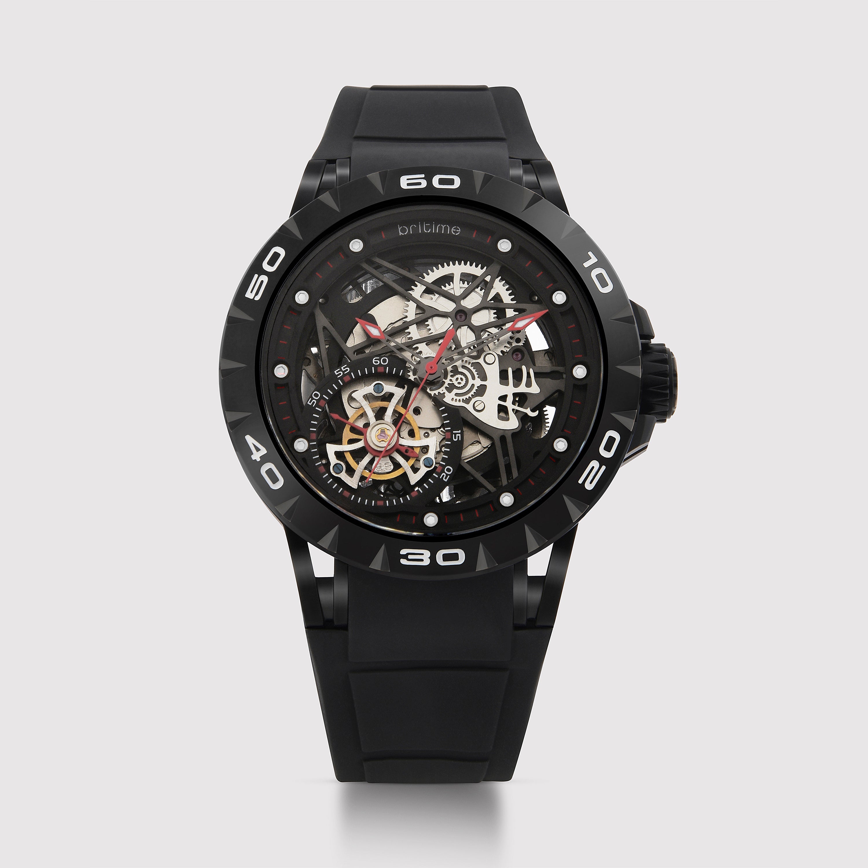 Britime Crescent Men Automatic Black Dial Analog Silicone Watch 227-P40406