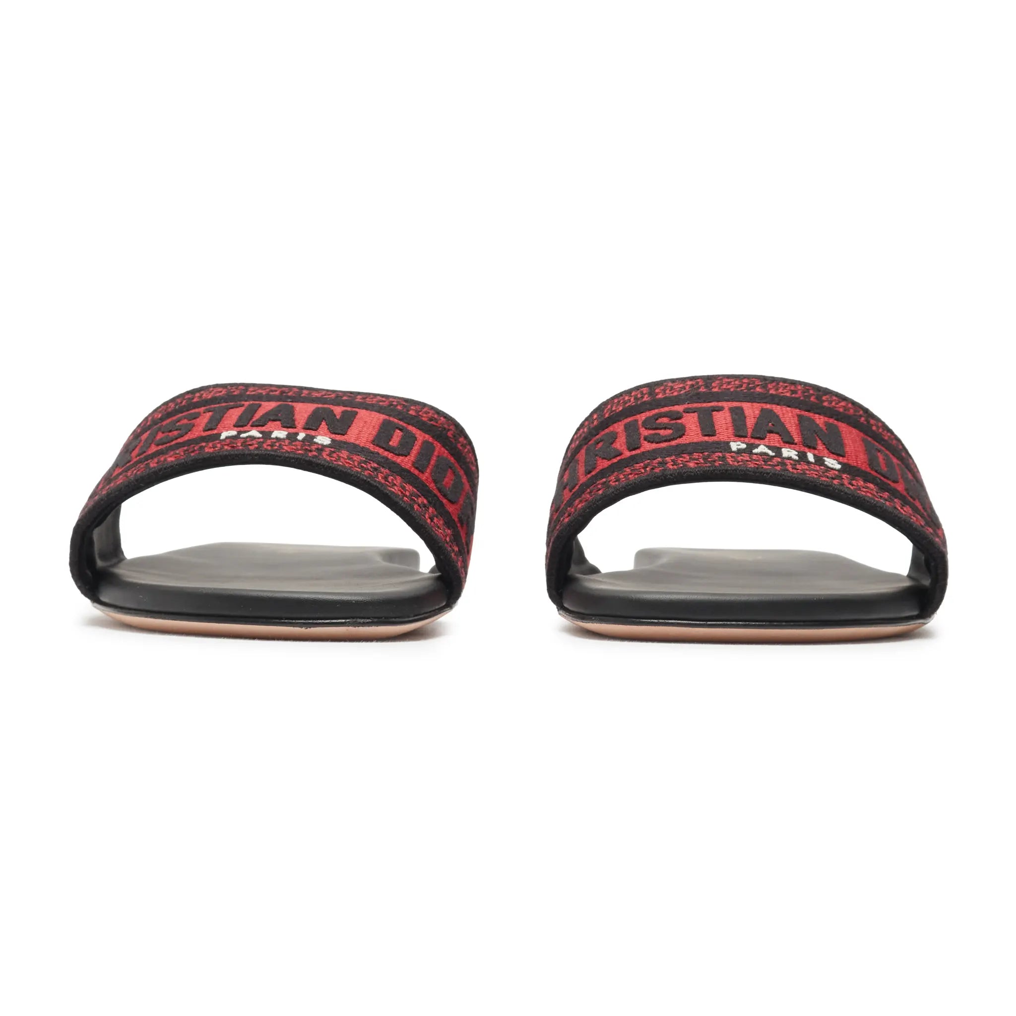 Dior Dway Embroidered Cotton Red Black Slides - view 3