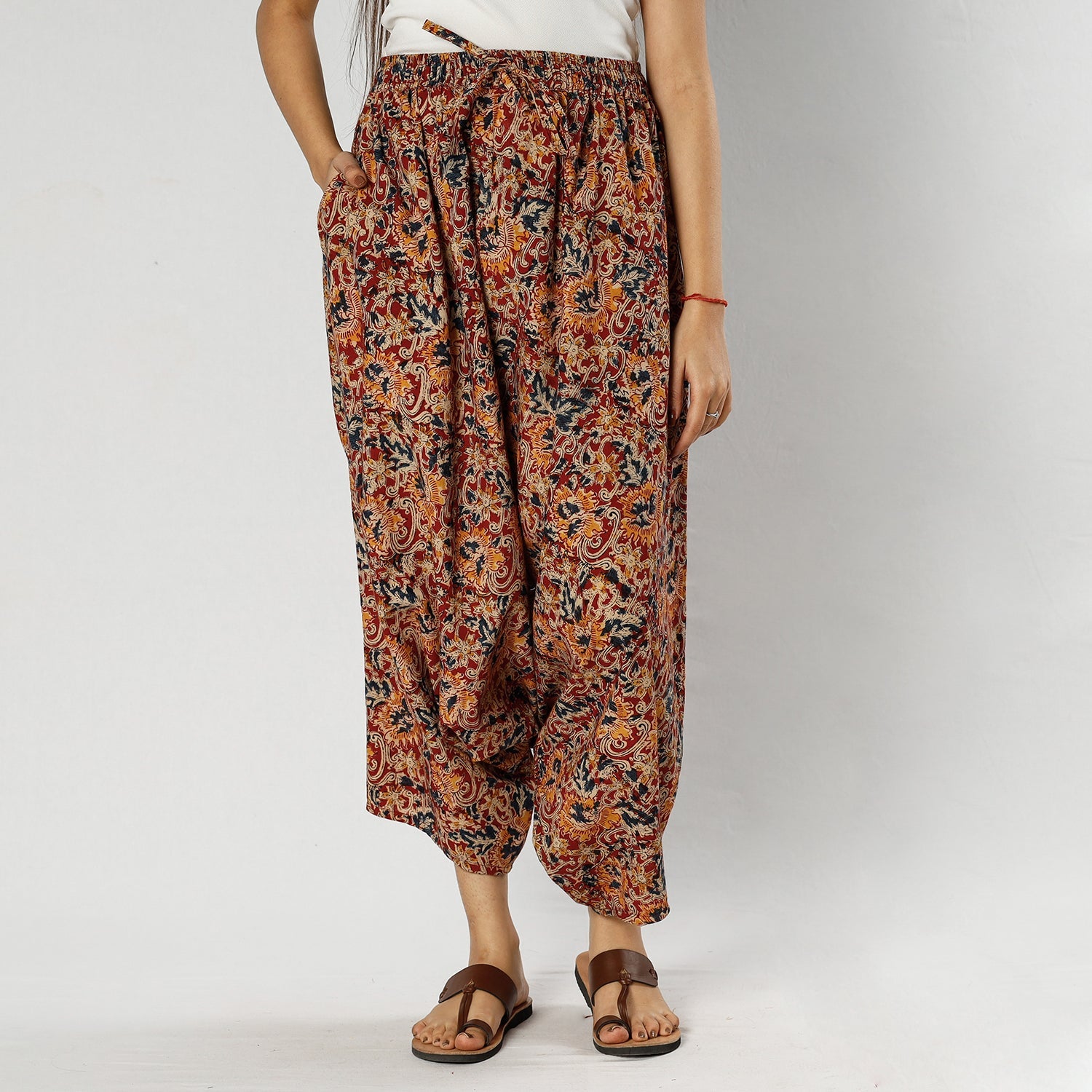 ITOKRI CASUALS Red - Pedana Kalamkari Block Print Cotton Harem Pant (Free Size) - view 4