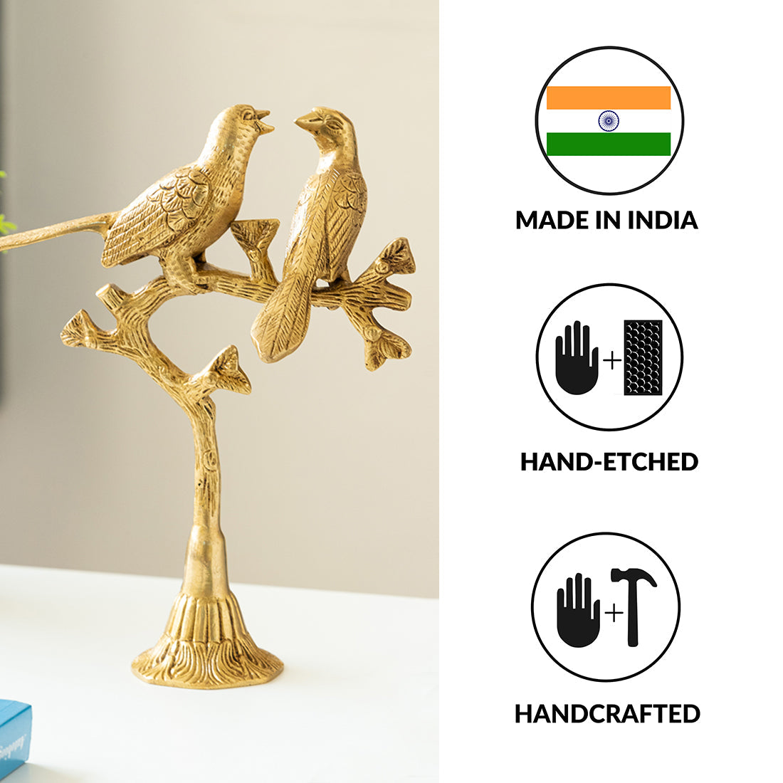EXCLUSIVELANE 'Twin Bird' Carved Brass Showpiece (Hand-Etched, 1.0 Kg) - view 7