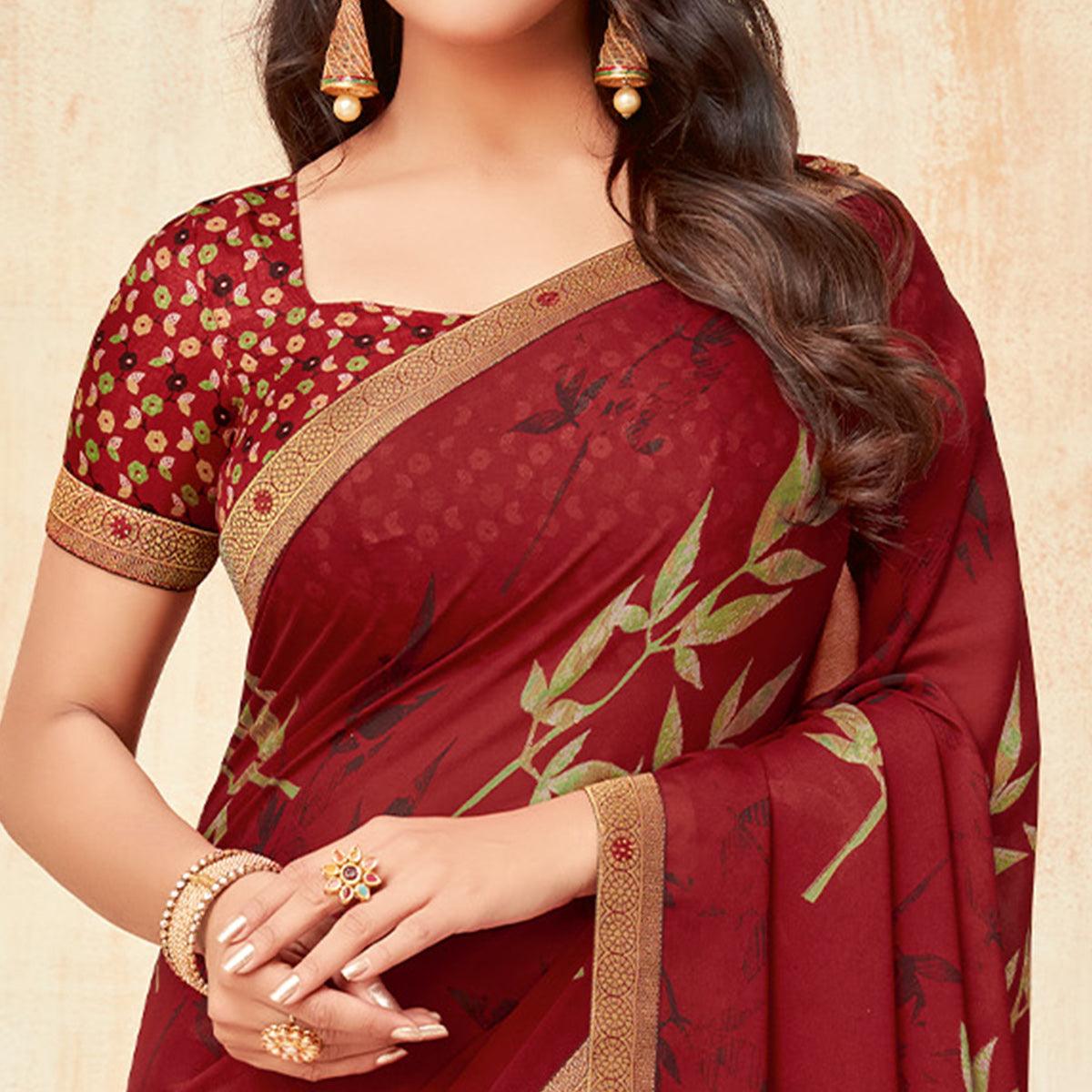 Peachmode Maroon Casual Wear Printed Silk Georgette Saree - view 2