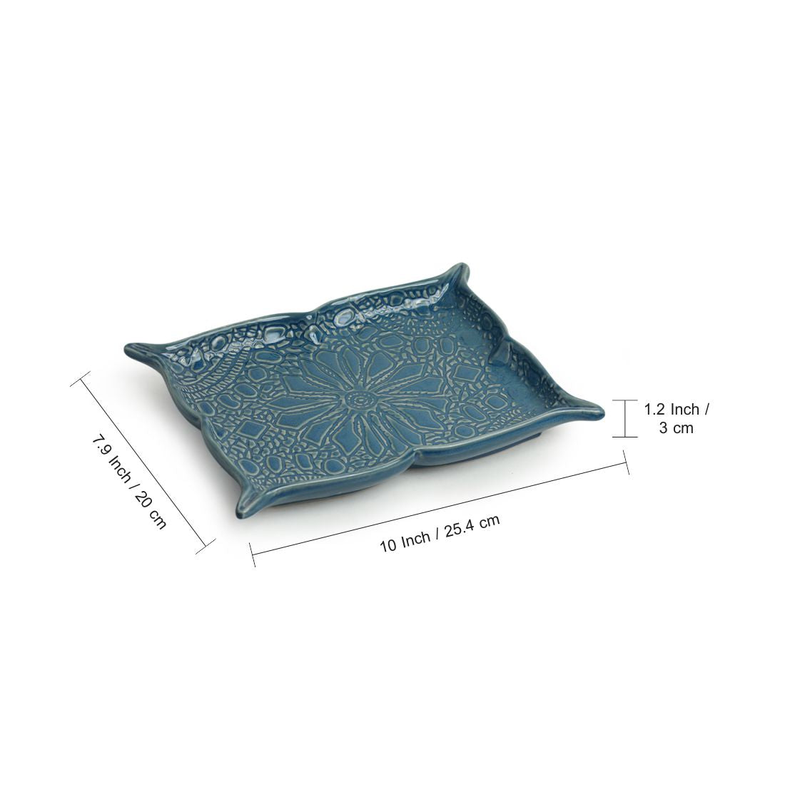 EXCLUSIVELANE 'Coral Reef' Serving Platters In Ceramic (Set of 2, Hand Glazed Studio Pottery, Microwave Safe) - view 6