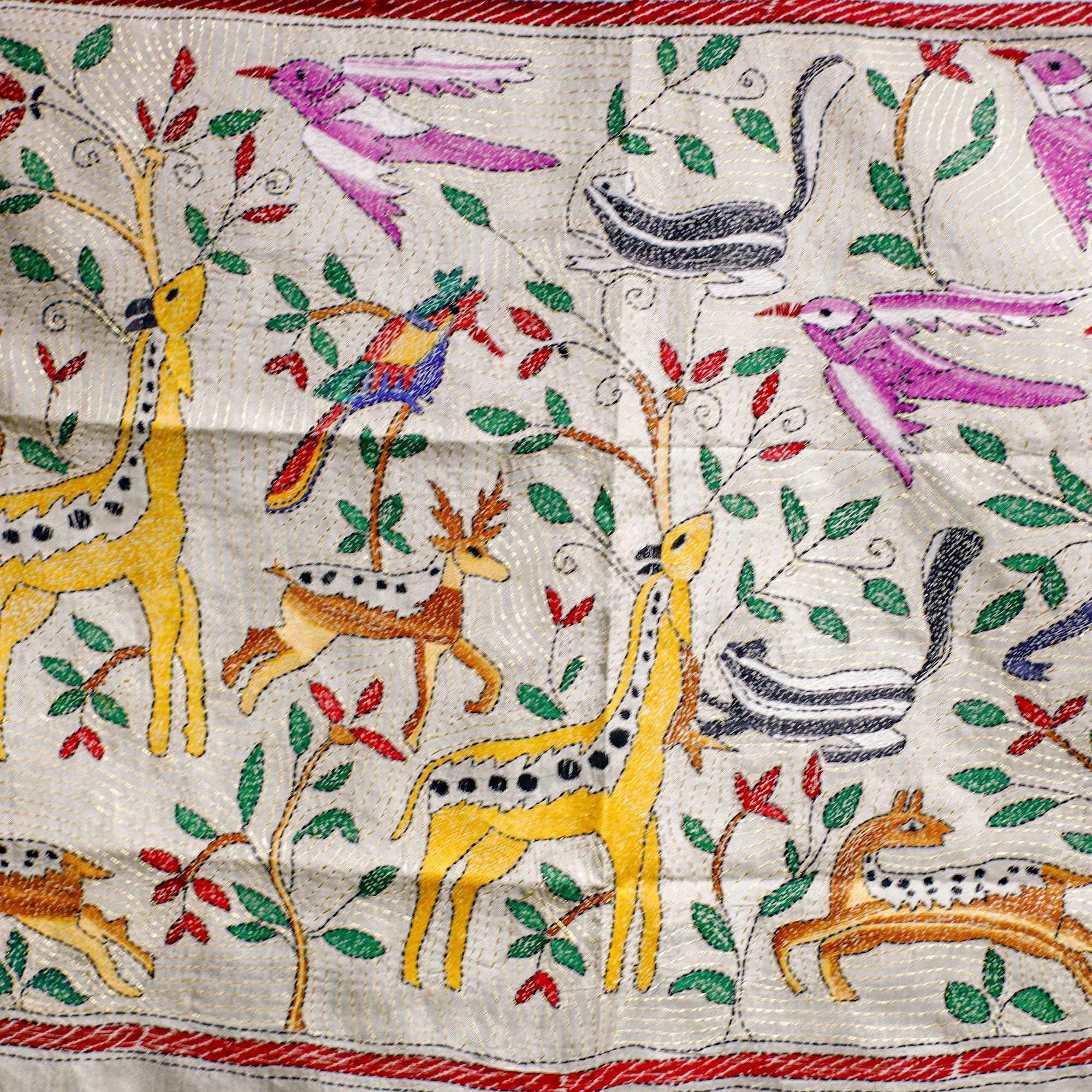 KHUSHBASH - HAPPY LOOM OF EAST Bengal Kantha Hand Embroidery Tussar Silk Wall Hanging (35 x 35 in) 25 - view 2