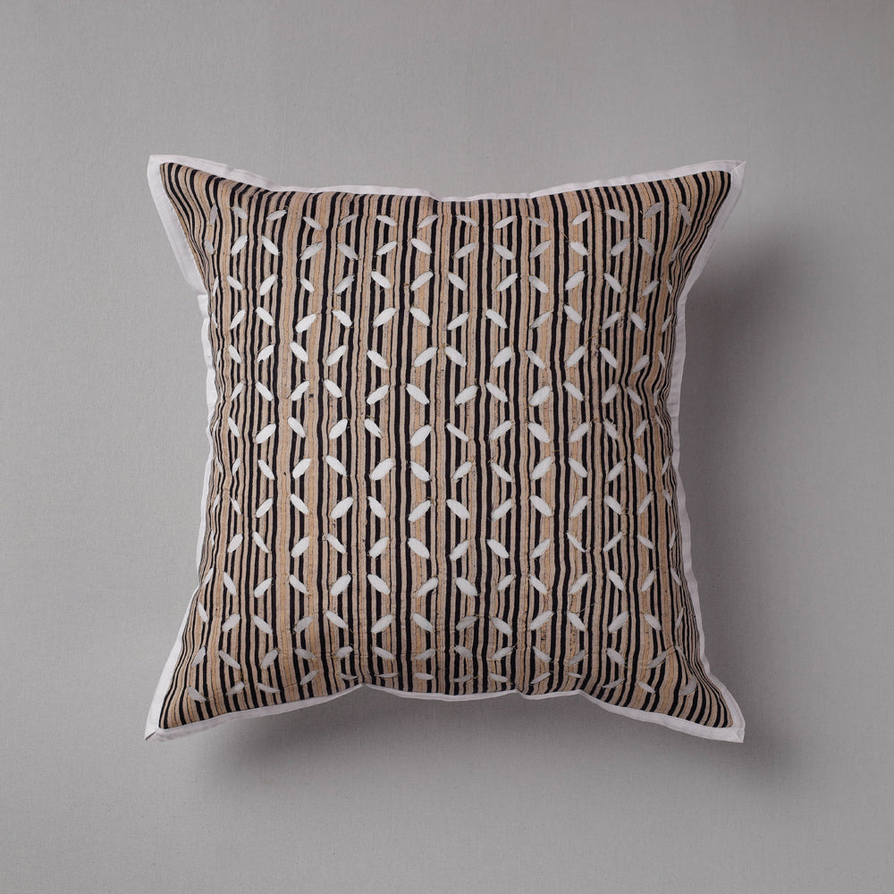 SHADES OF MARUDHARA Brown - Cutwork Cotton Applique Cushion Cover (16 x 16 in)