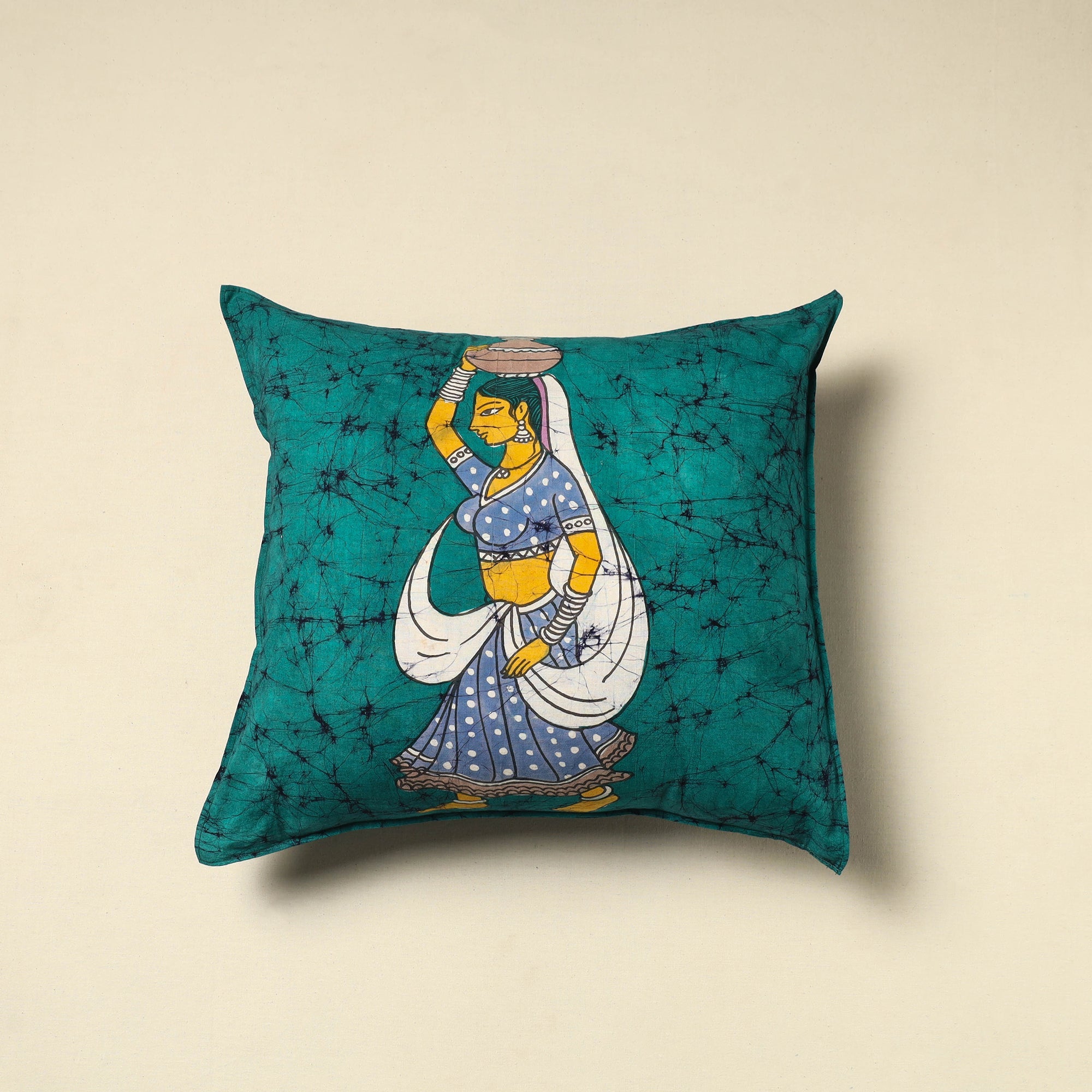 KACHCHH JI CHHAAP Green - Pure Cotton Hand Batik Cushion Cover (18 x 18 in) 01