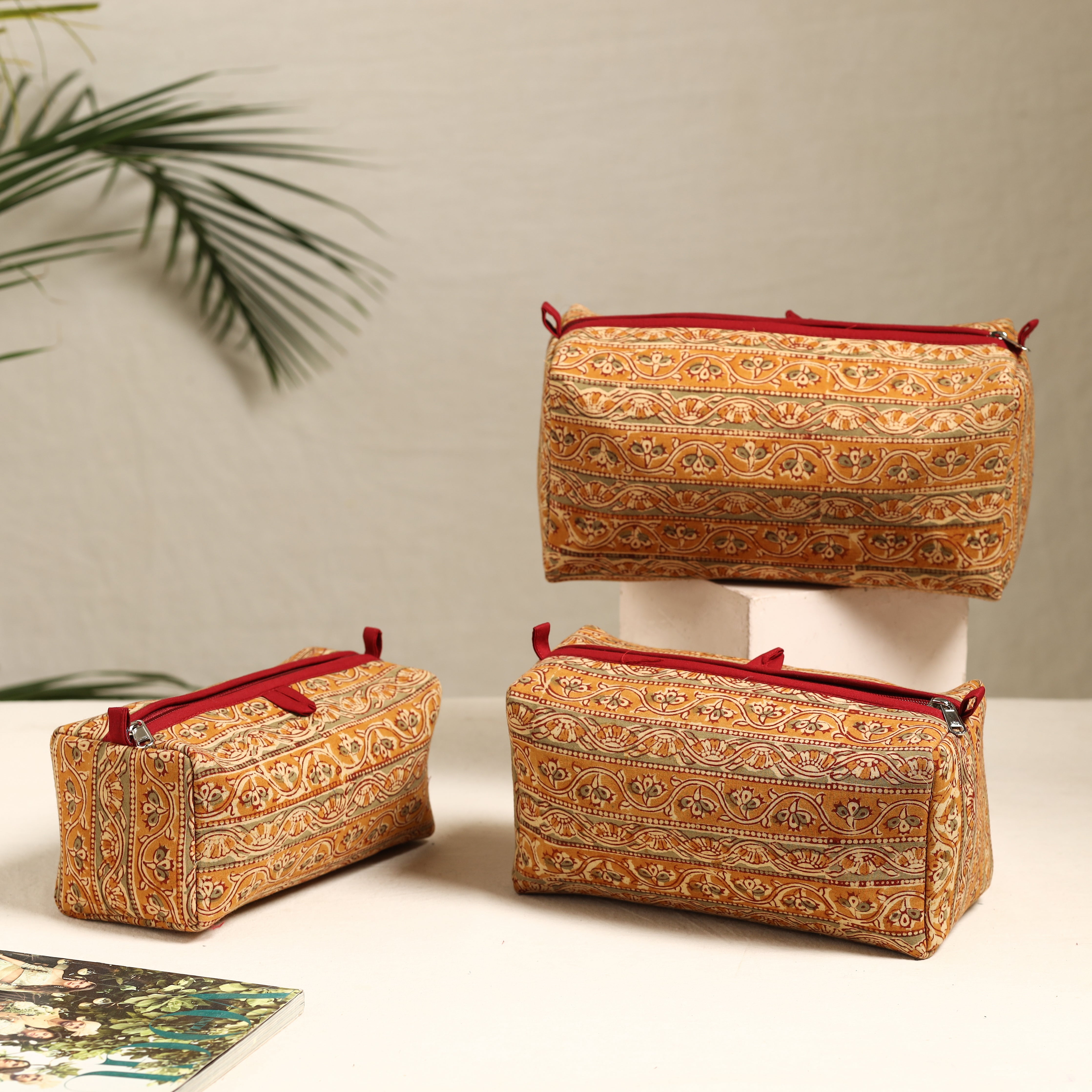 ITOKRI CRAFTS INITIATIVE Brown - Handmade Cotton Toiletry Bags (Set of 3) 84