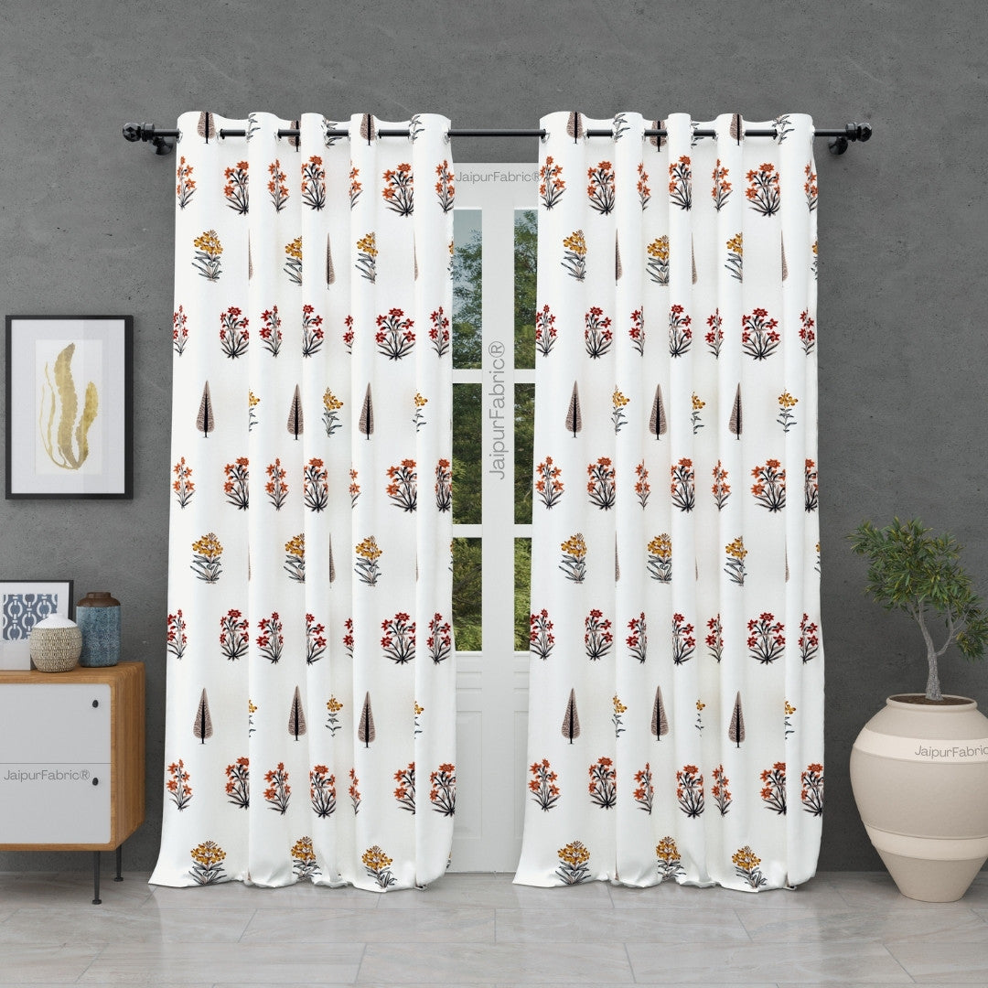 JaipurFabric® Pink Mustard Flowers Brown Leaves Jaipur Dharohar Boota Print Curtains