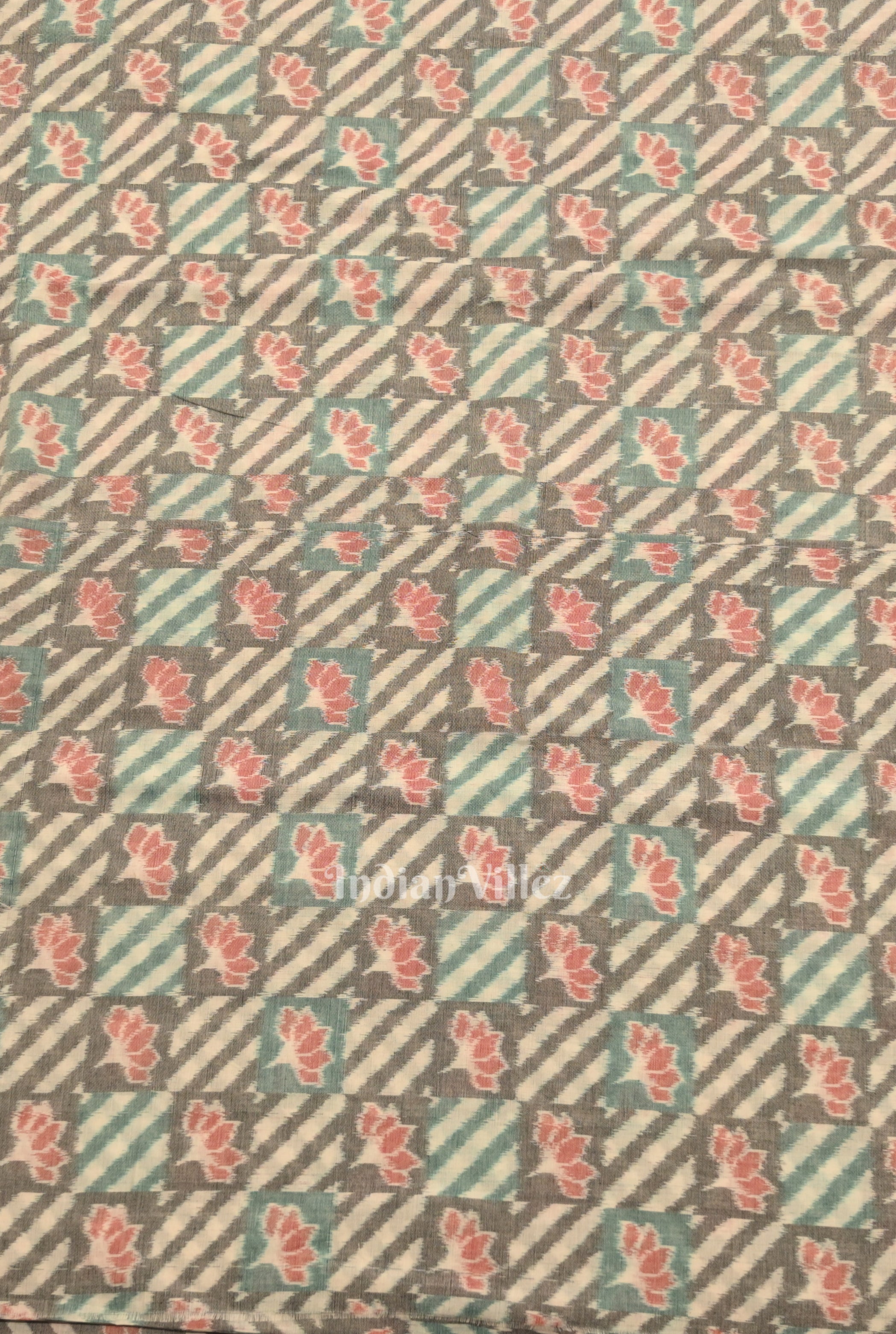 IndianVillèz Cement Gray Lotus Motif Sambalpuri Ikat Cotton Fabric - view 3