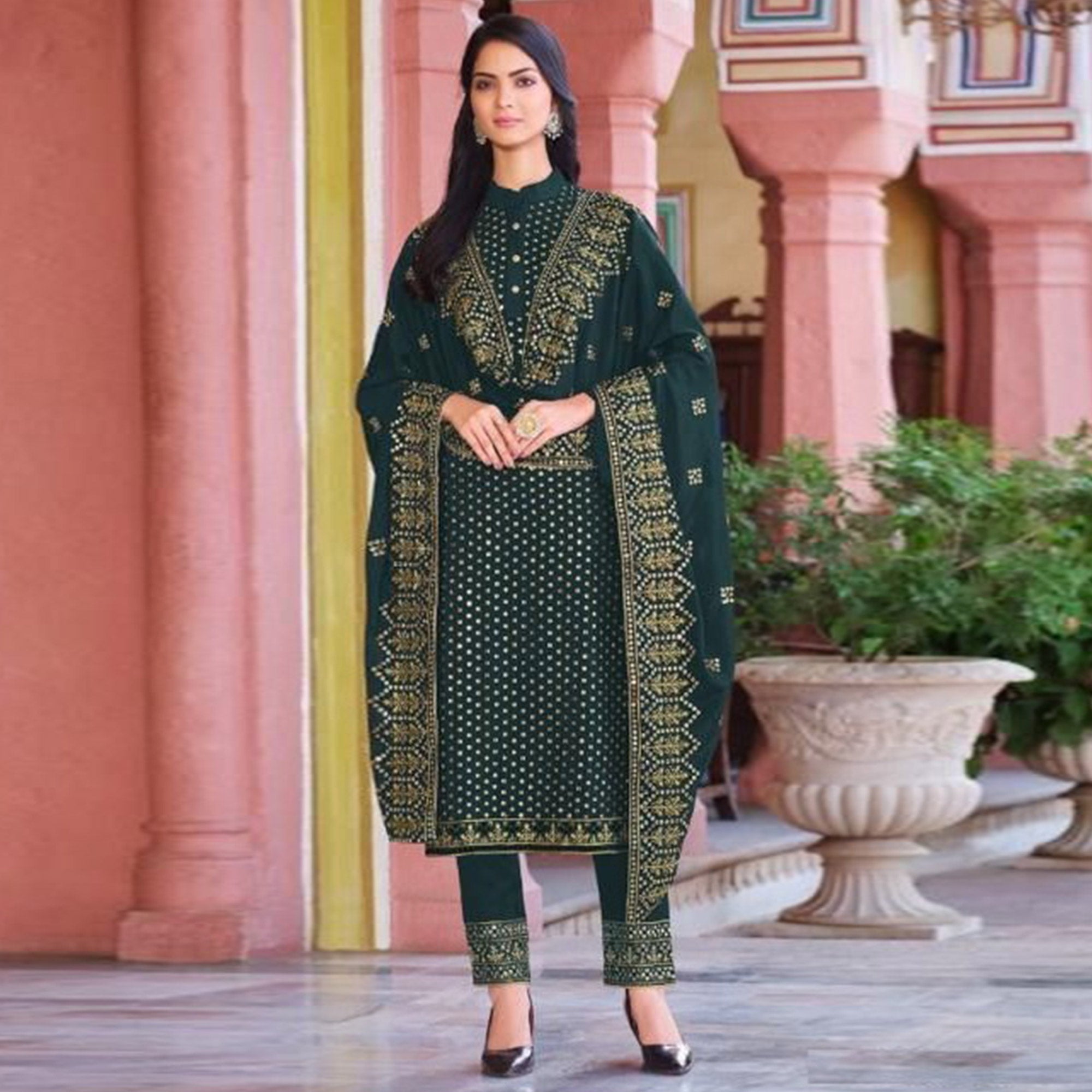 BlackTree green-embroidered-georgette-salwar-suit - view 2