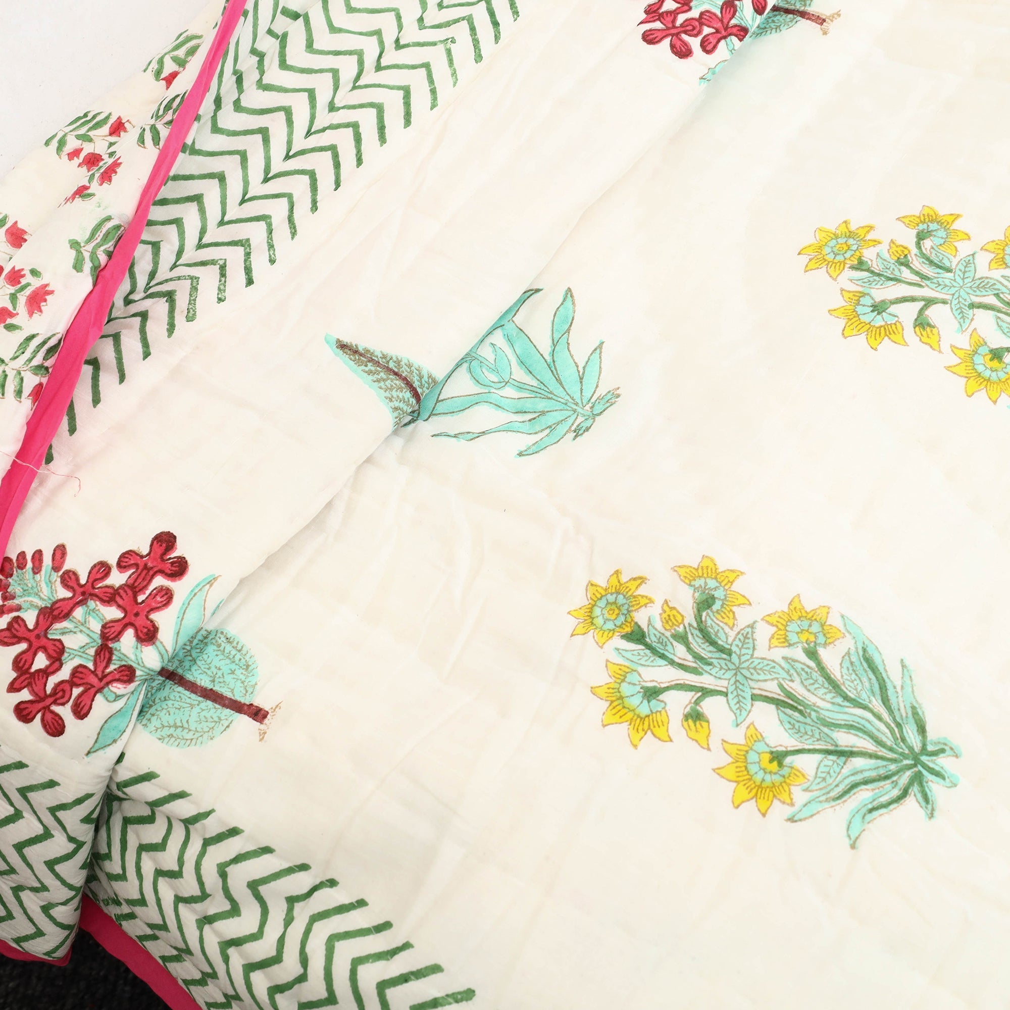 ARTISAN HAND BLOCK PRINTS Beige - Sanganeri Reversible Single Soft Cotton Quilt/Blanket 01 - view 2
