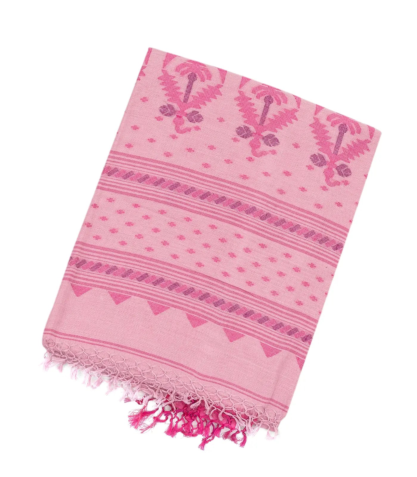 RmKV BubbleGum Pink Handloom Bengal Cotton Saree And Pink Border