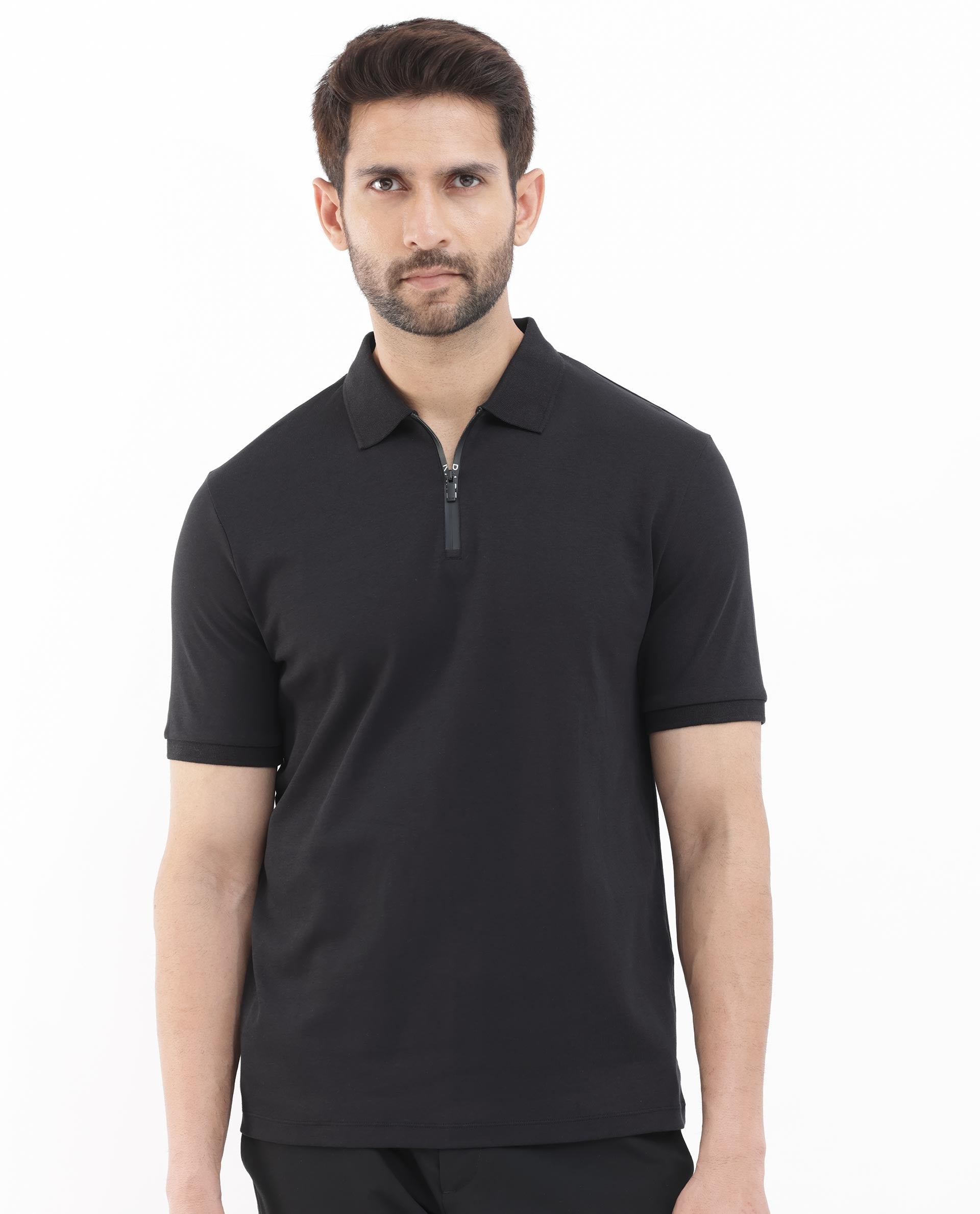Rare Rabbit Men's Holit Black Half Sleeves Button Closure Solid Polo T-Shirt - view 8