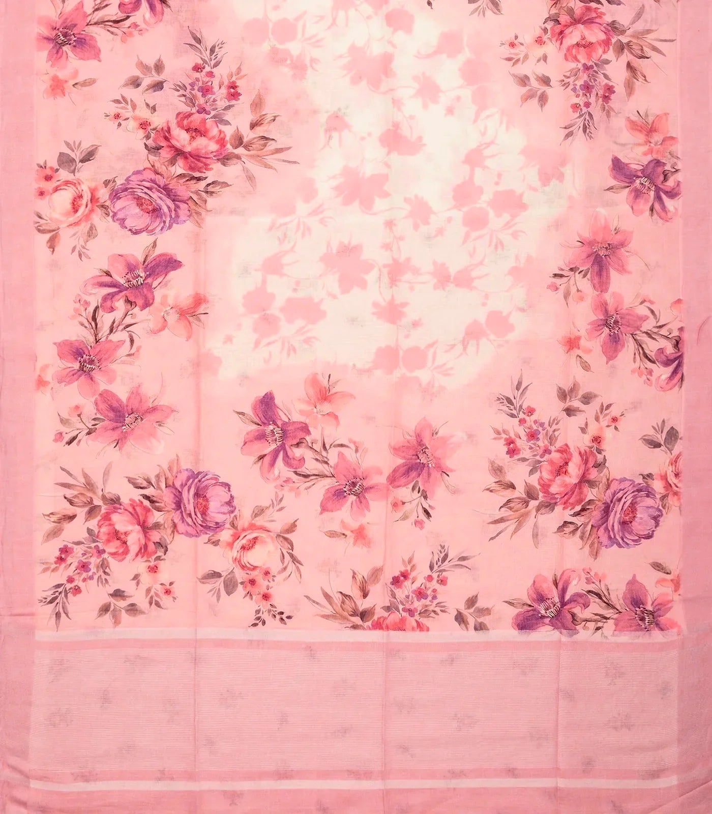 RmKV Baby Pink Handloom Linen Saree With Printed Floral Motifs - view 2