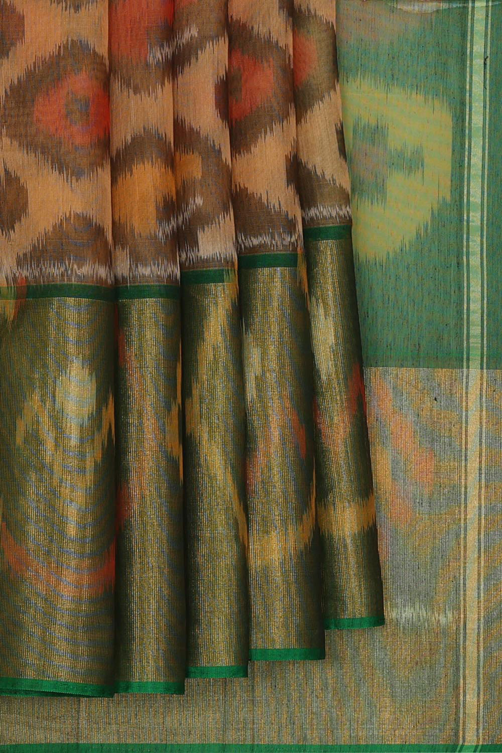 Kalanjali Ikat Silk Cotton Peach Cream Saree – Women's