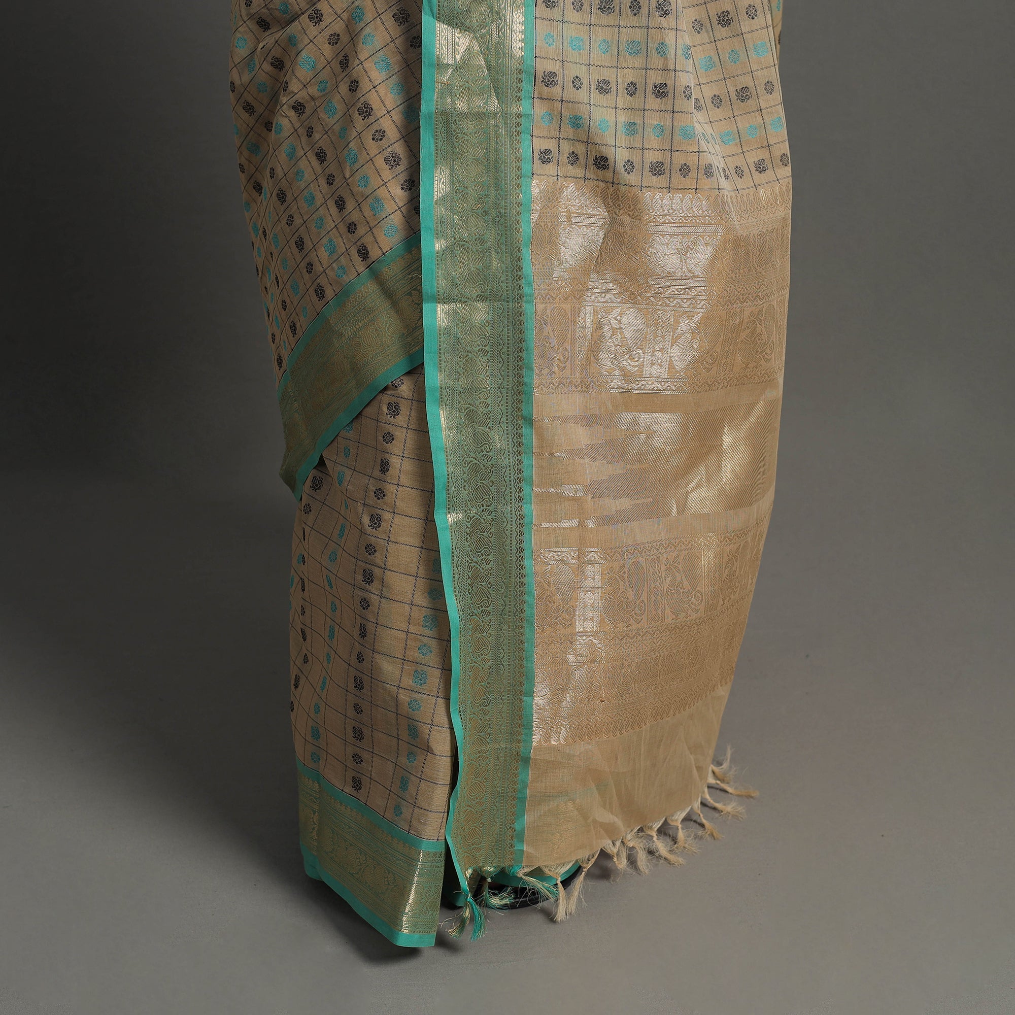 SOUTH KARGHA Brown - Handloom Cotton Zari Border Kanchipuram Saree 26 - view 5