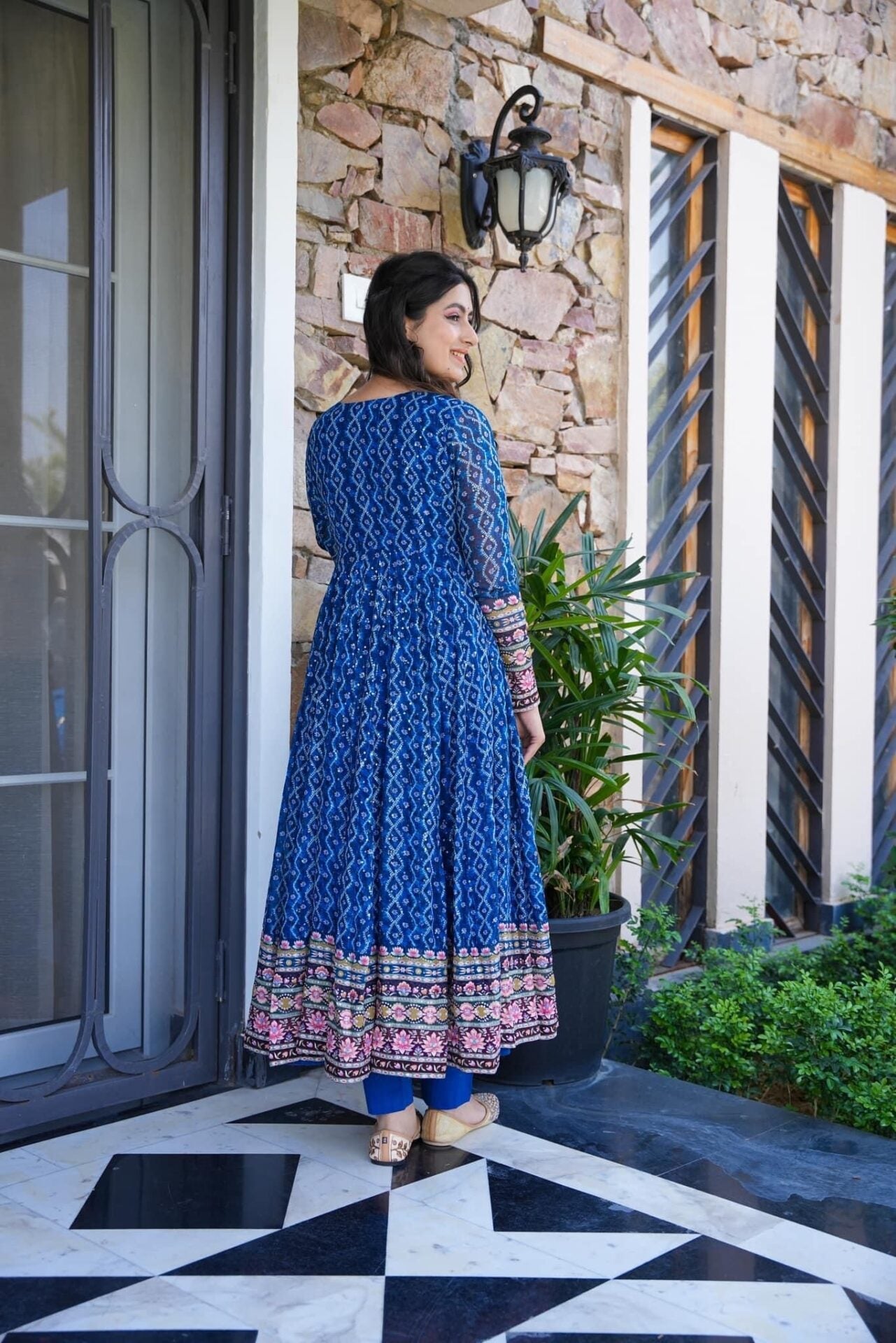 Idaho-o jasmine blue embroidered georgette suit set - view 4