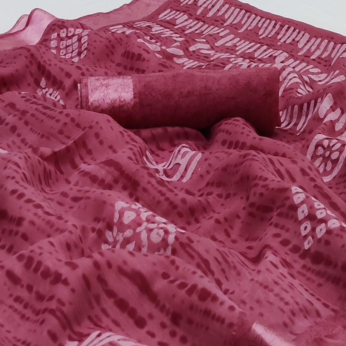 Peachmode Maroon Printed Linen Saree – Women's - view 2