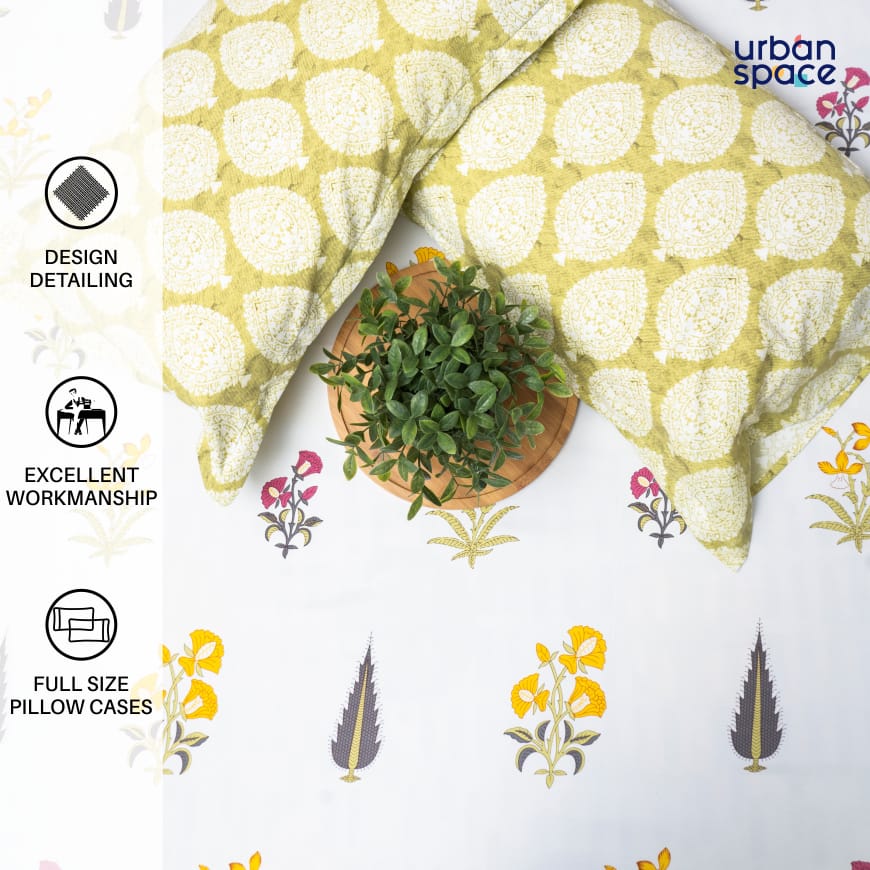 Urban Space -Home Furnishing Store Fitted King Size Cotton Bedsheet - High Garden Yellow - view 6
