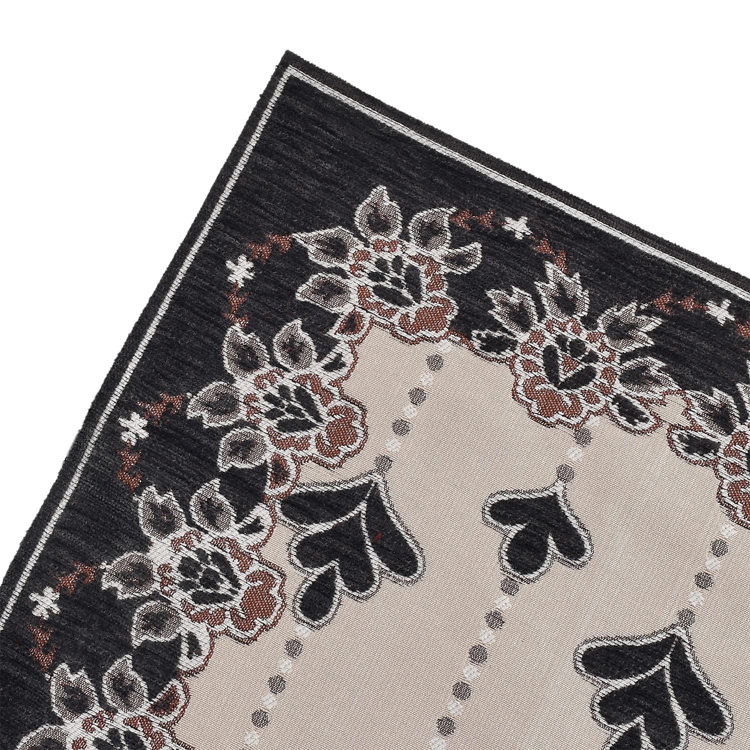 Heart Home Multiuses Floral Print Rectangular Cotton Table Runner for Dining and Center Table (Black)-50HH01277 - view 2