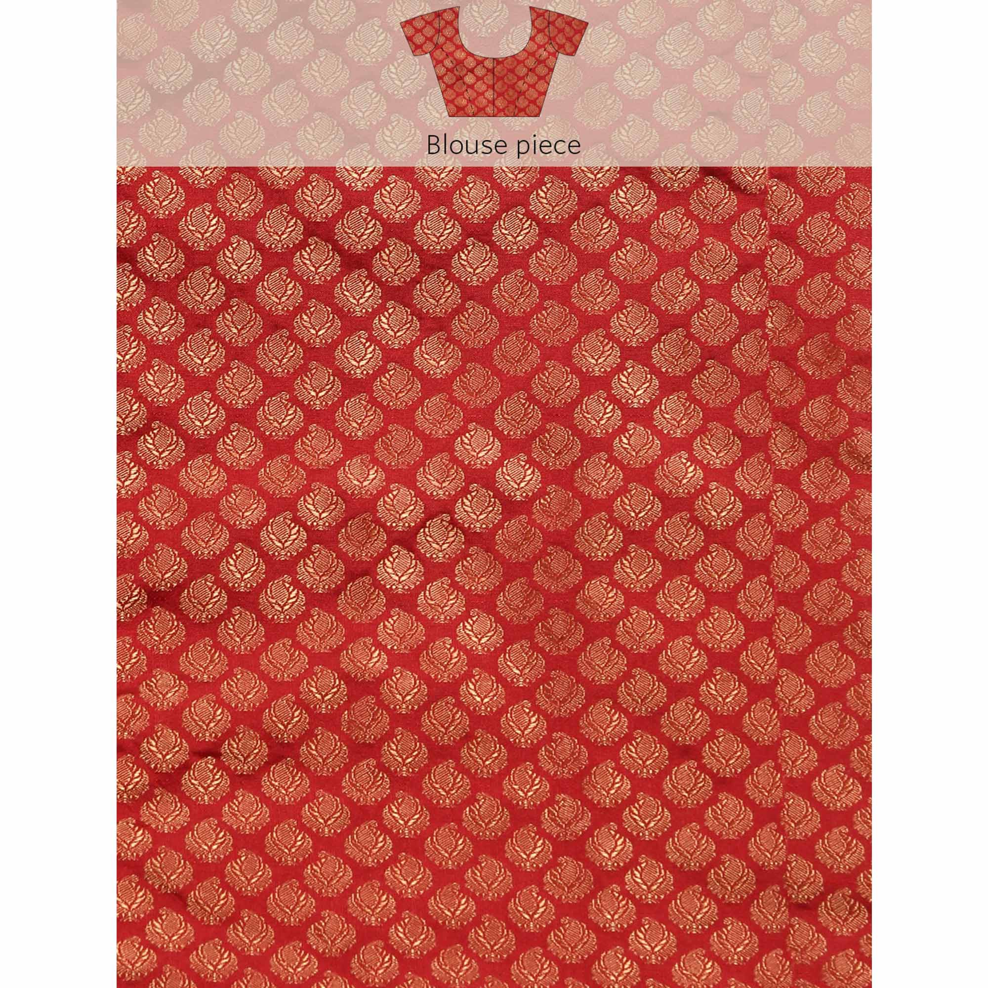 Peachmode Maroon Solid Vichitra Silk Saree With Fancy Zari Border - view 9