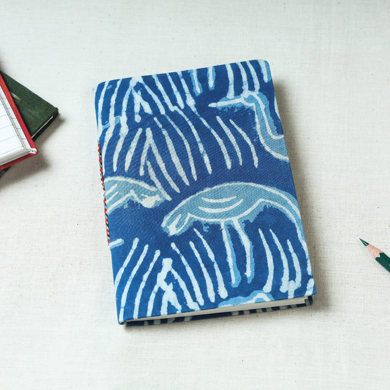 CHUTNEY CRAFT STUDIO Blue - Art Block Print Fabric Cover Handmade Paper Notebook (7 x 5 in)
