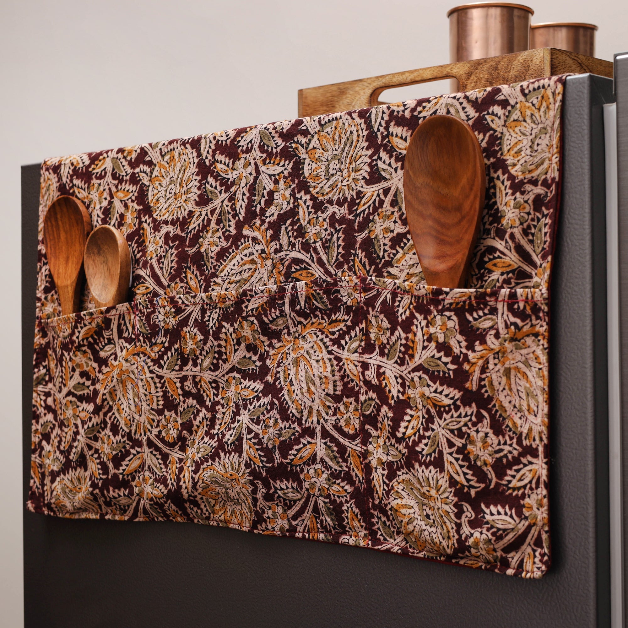 JALPARI Brown - Kalamkari Block Printed Fridge Cover with Handle Cover 08 - view 2