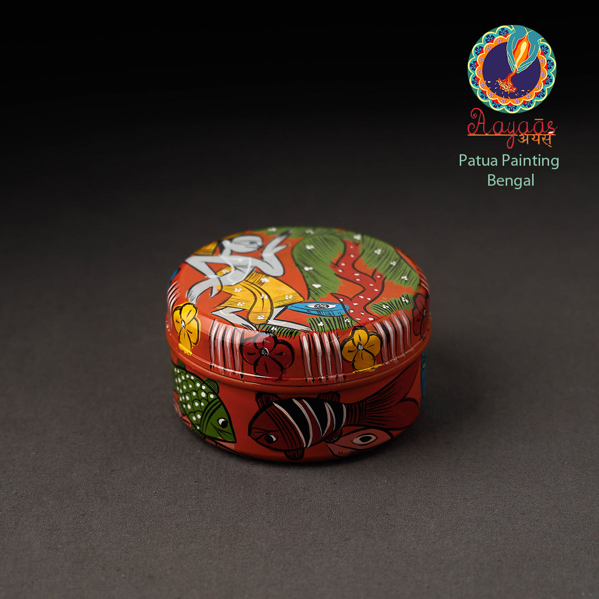 AAYAAS Bengal Patua Handpainted Stainless Steel Multi Utility Container