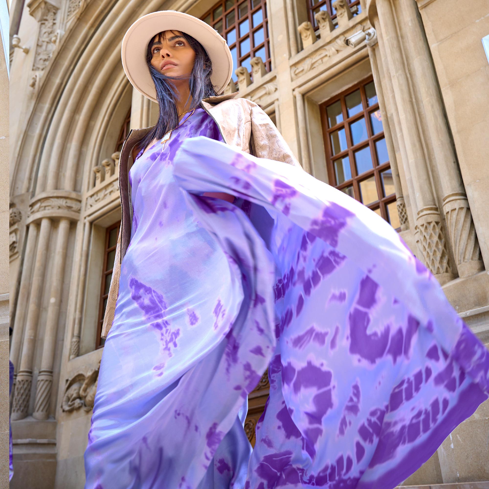 Peachmode Lavender Printed Crepe Saree – Women's - view 4
