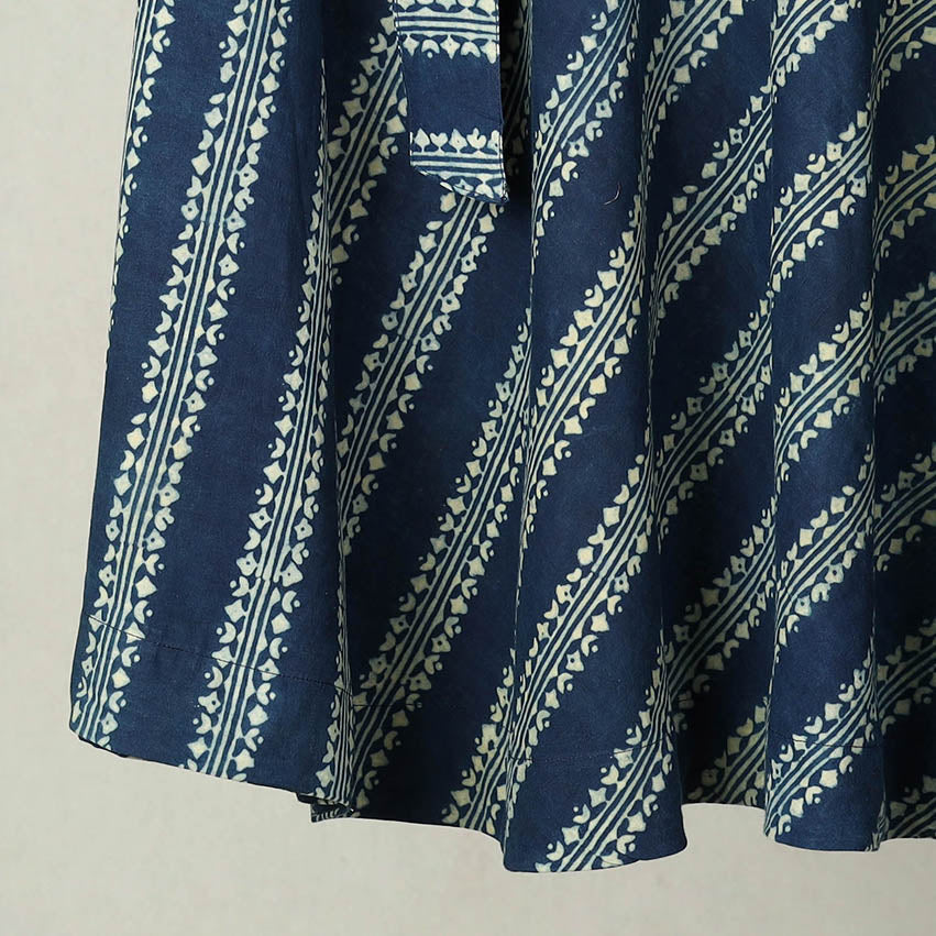 NOORI BAZAR Blue - Block Print Cotton Wrap Around Ajrakh Skirt 06 - view 3