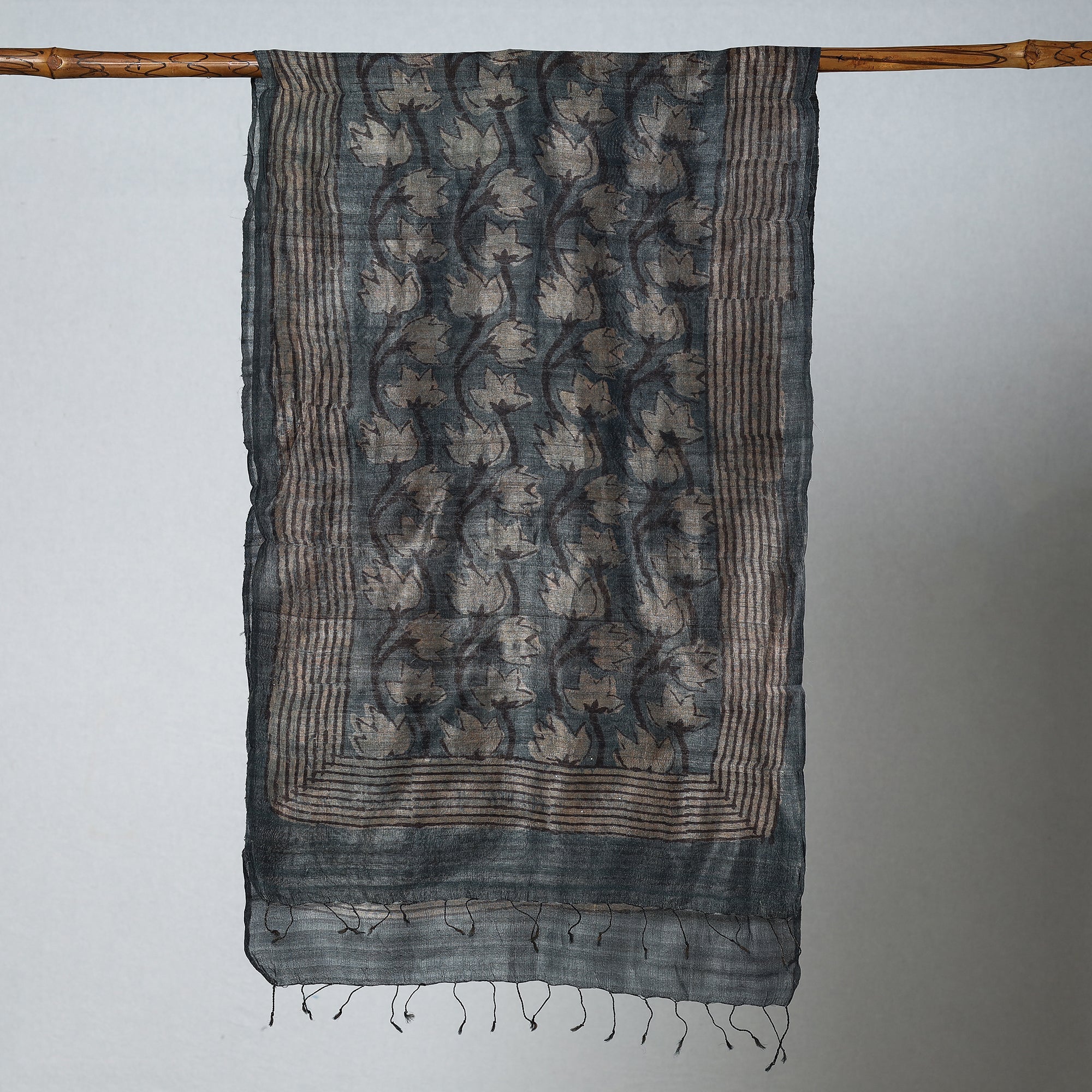 BINDAAS UNLIMITED Black - Handloom Block Print Tussar Silk Bindaas Stole - view 2