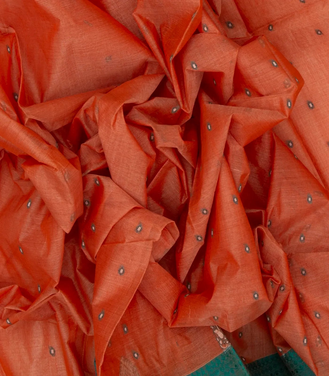 RmKV Peach Handloom Bengal Cotton Saree With Diamond Motifs - view 3