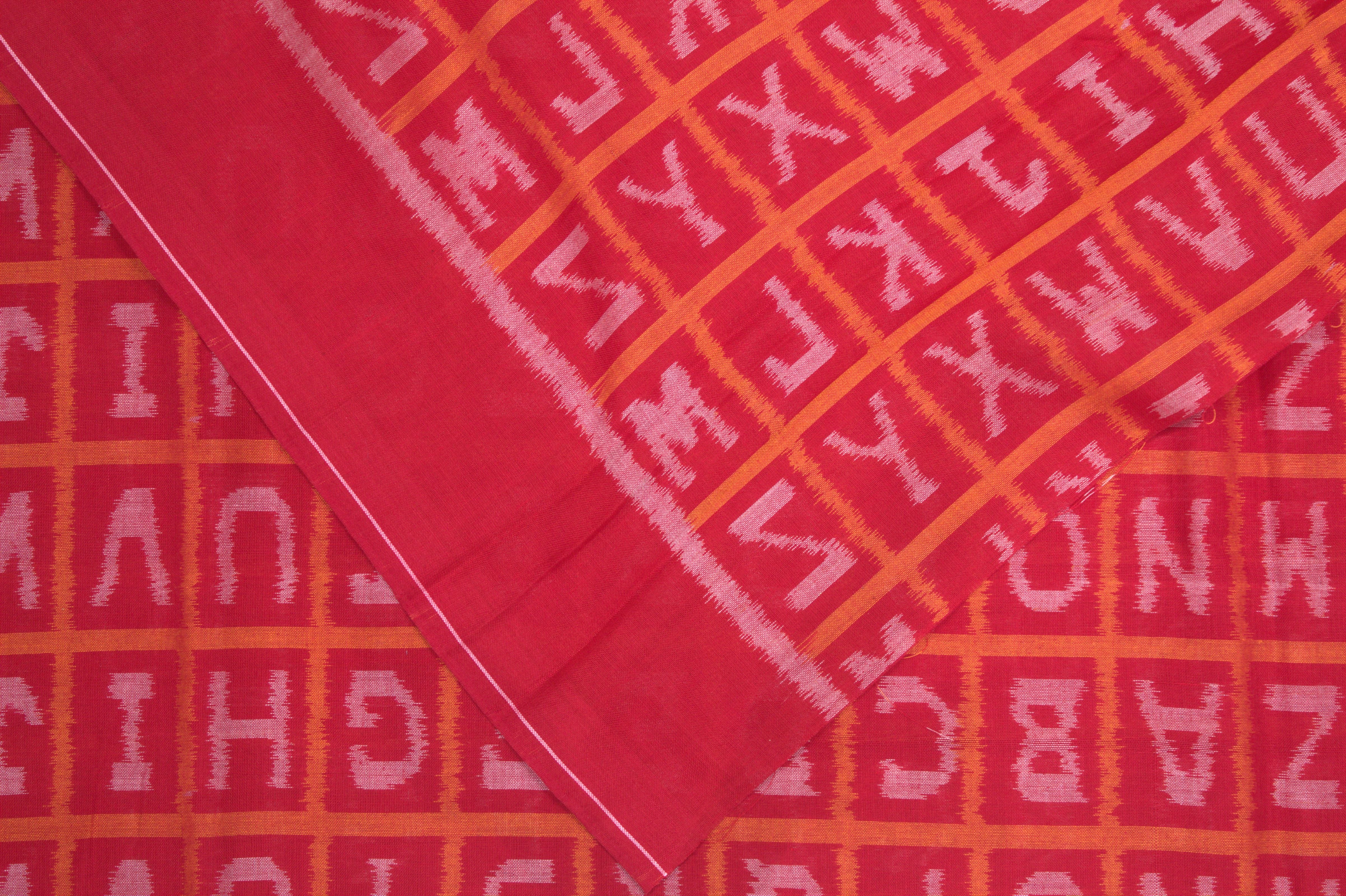 IndianVillèz Red Off White English Alphabet Sambalpuri Cotton Fabric - view 2
