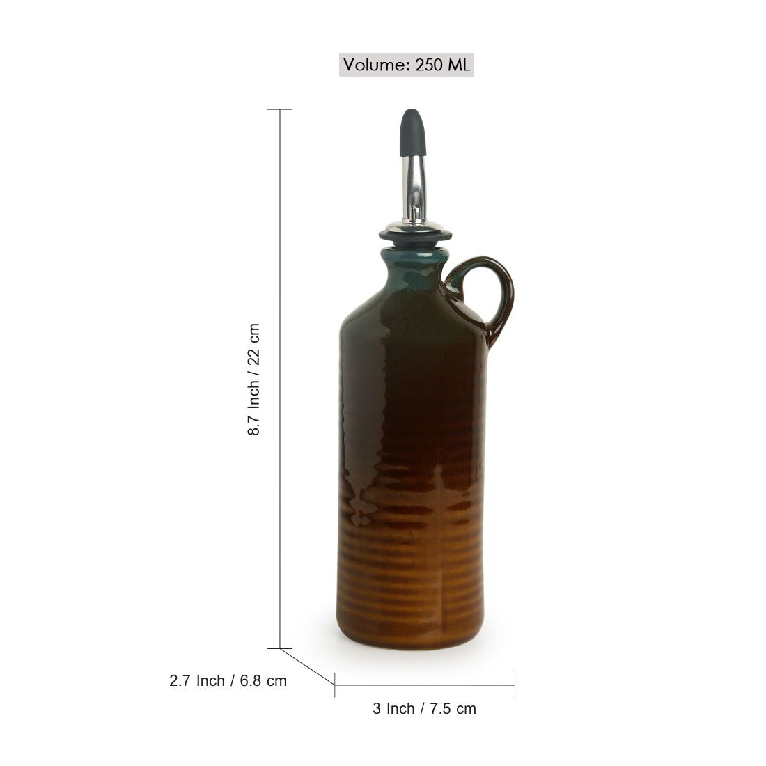 EXCLUSIVELANE 'Amber & Teal' Studio Pottery Oil Bottle In Ceramic (Set of 2, 250 ml) - view 4