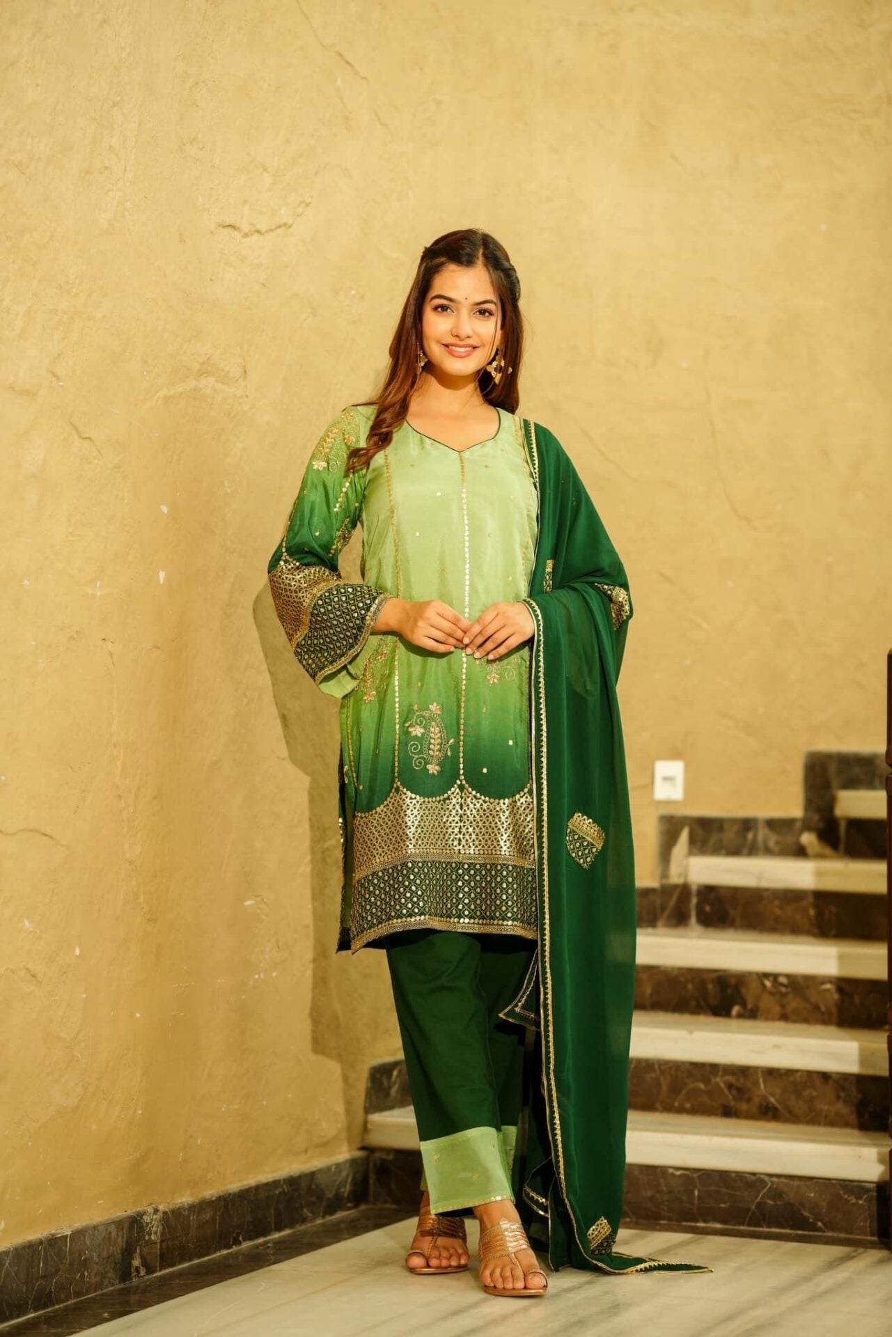 Idaho-o Green Paradise Short kurta set