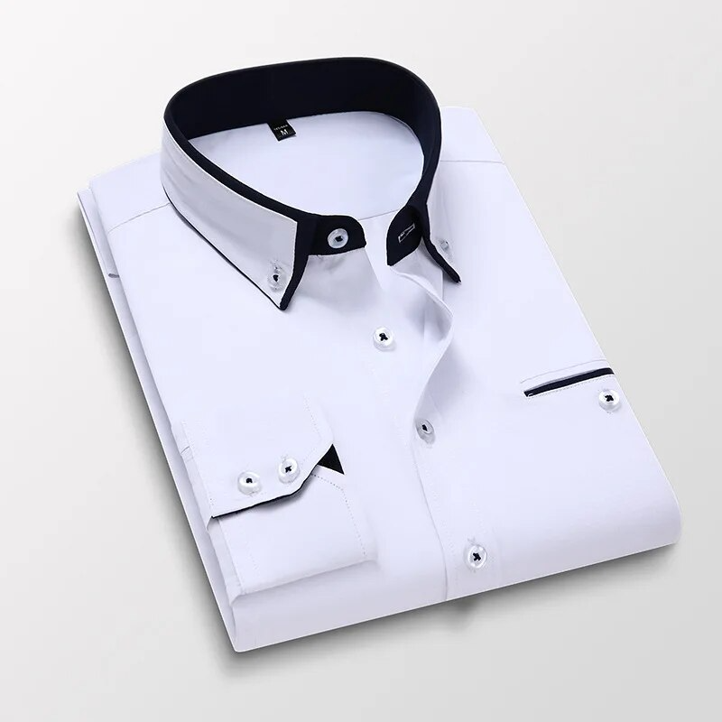 BlackTree Down Collar Cotton Blend Solid Shirt For Man (White)