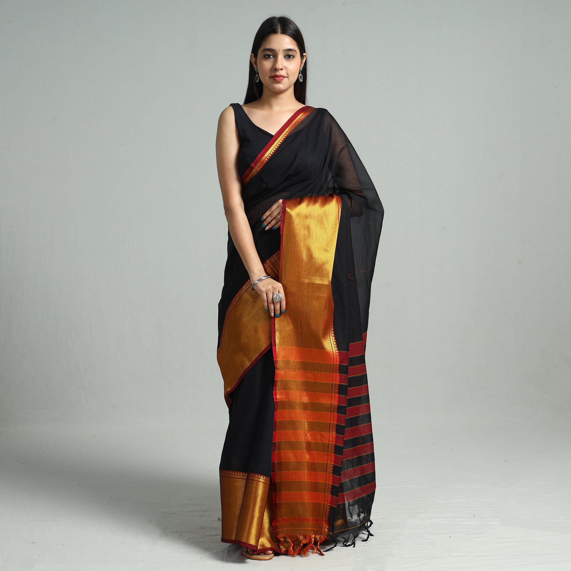SOUTH KARGHA Black - Traditional Narayanpet Mercerised Cotton Saree with Zari Border 76