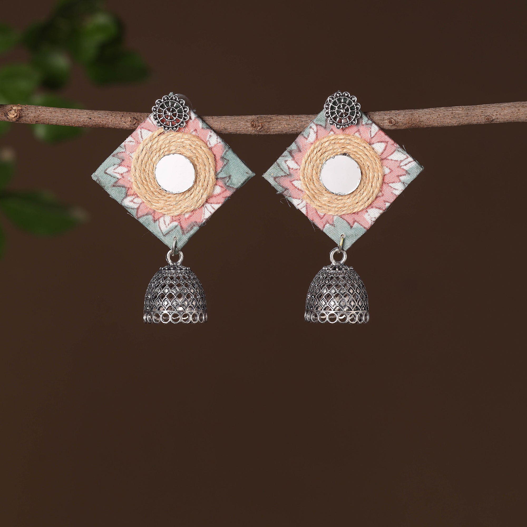 JALPARI Anam German Silver Jute Fabart Jhumki Earrings