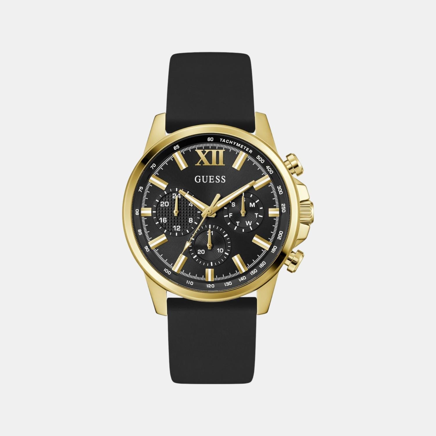 Guess Dress Men Quartz Black Dial Chronograph Silicone Watch GW0913G2