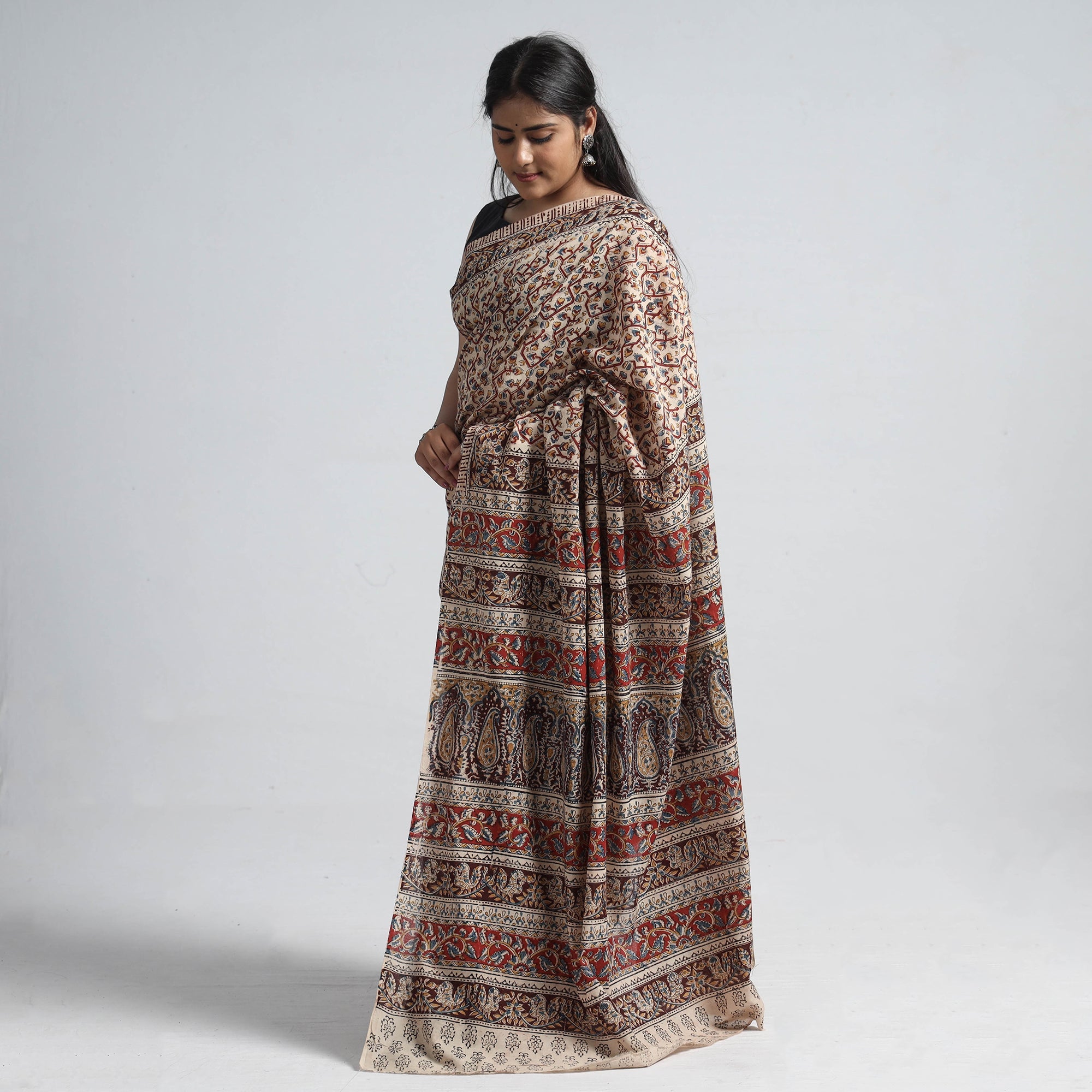 VENKATA BHANU KALAMKARI PEDANA Brown - Pedana Block Print Cotton Kalamkari Saree - view 2